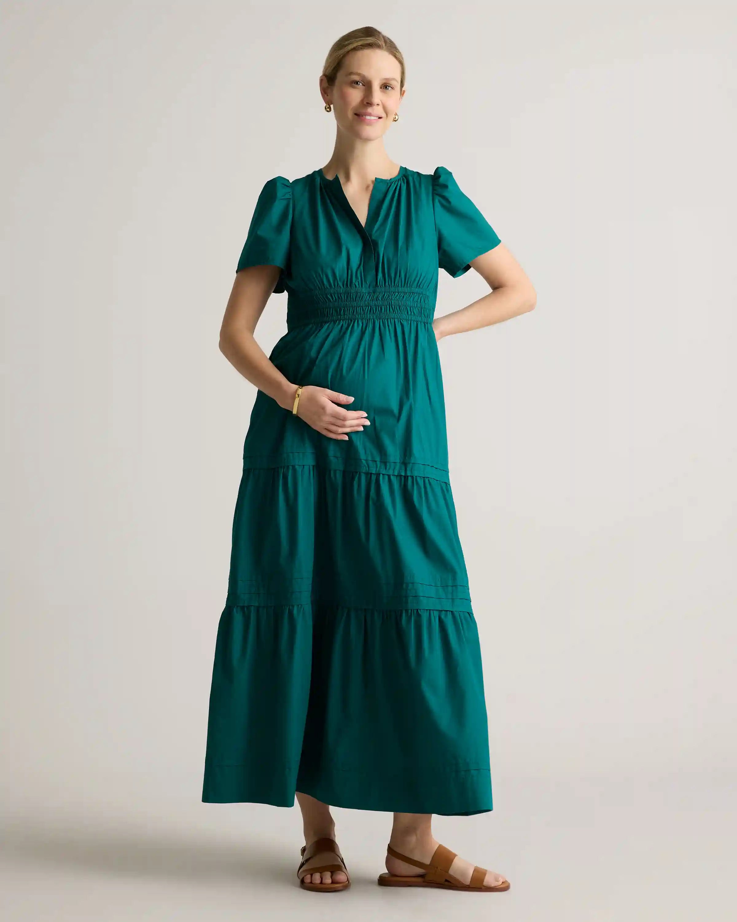 100% Organic Cotton Poplin Maternity Tiered Maxi Dress