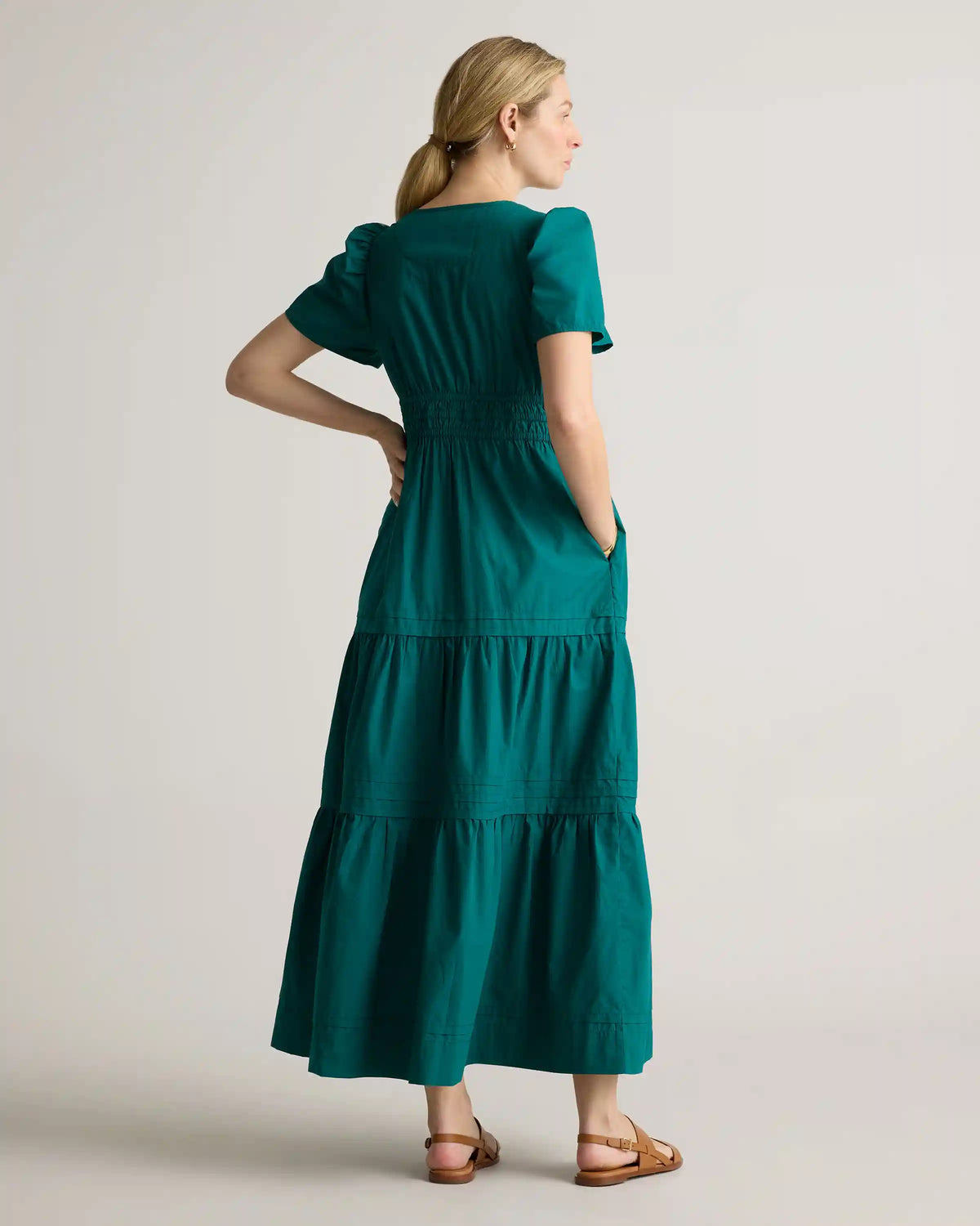 100% Organic Cotton Poplin Maternity Tiered Maxi Dress