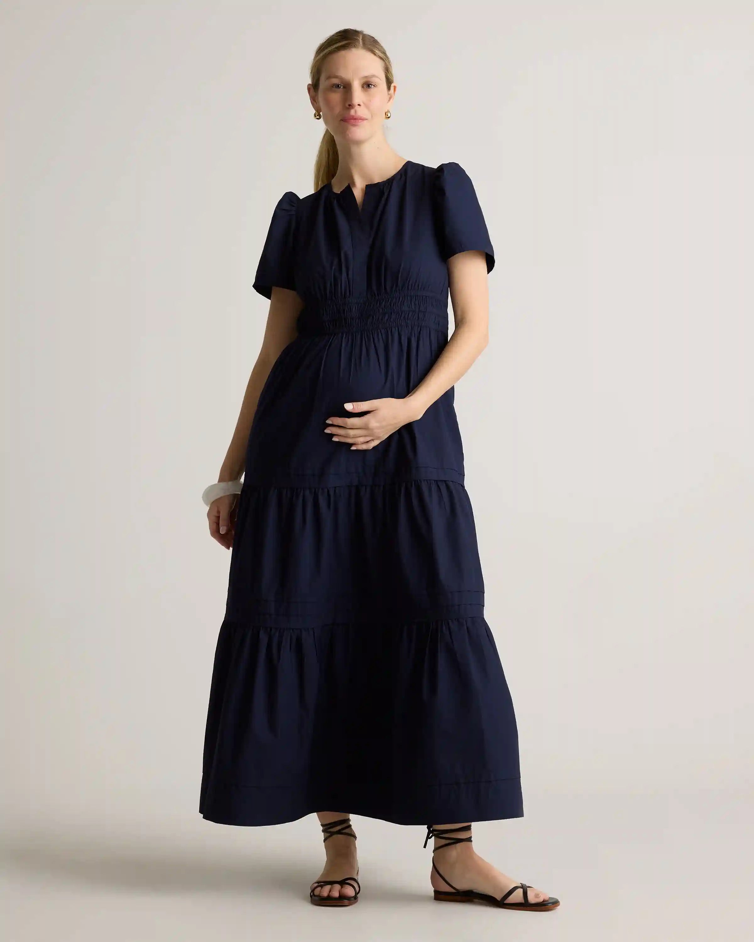 100% Organic Cotton Poplin Maternity Tiered Maxi Dress