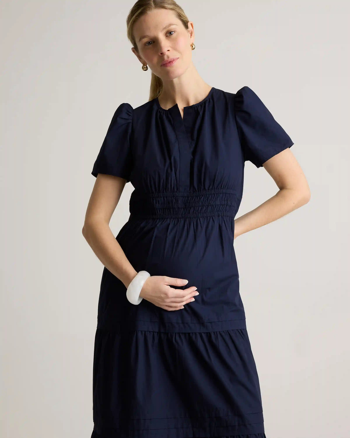 100% Organic Cotton Poplin Maternity Tiered Maxi Dress