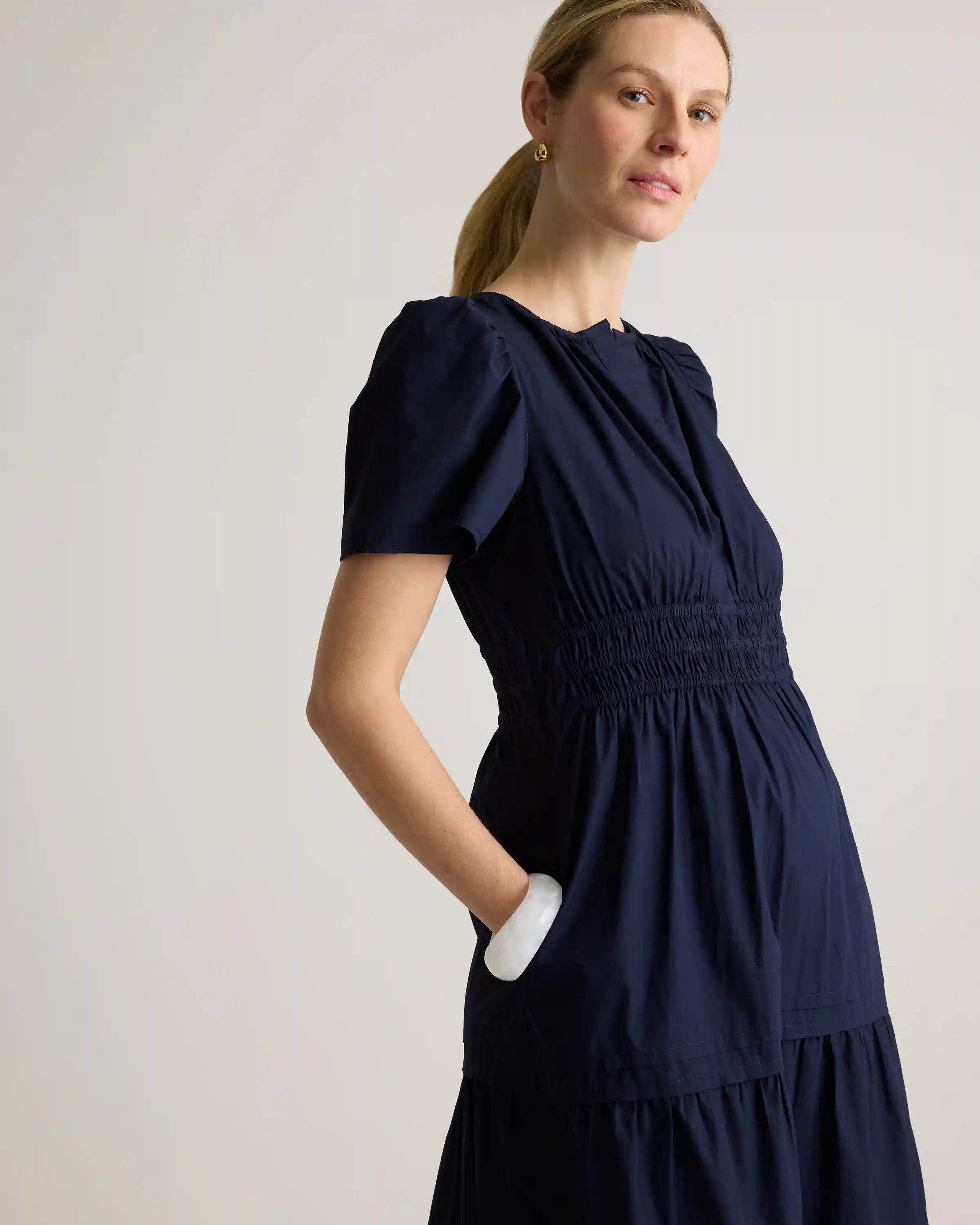 100% Organic Cotton Poplin Maternity Tiered Maxi Dress