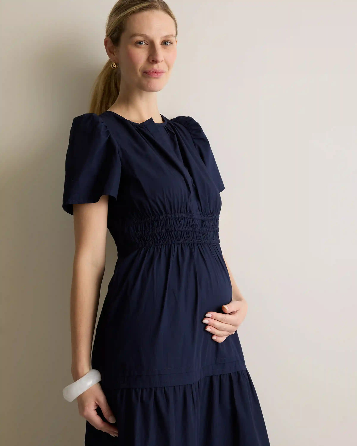 100% Organic Cotton Poplin Maternity Tiered Maxi Dress