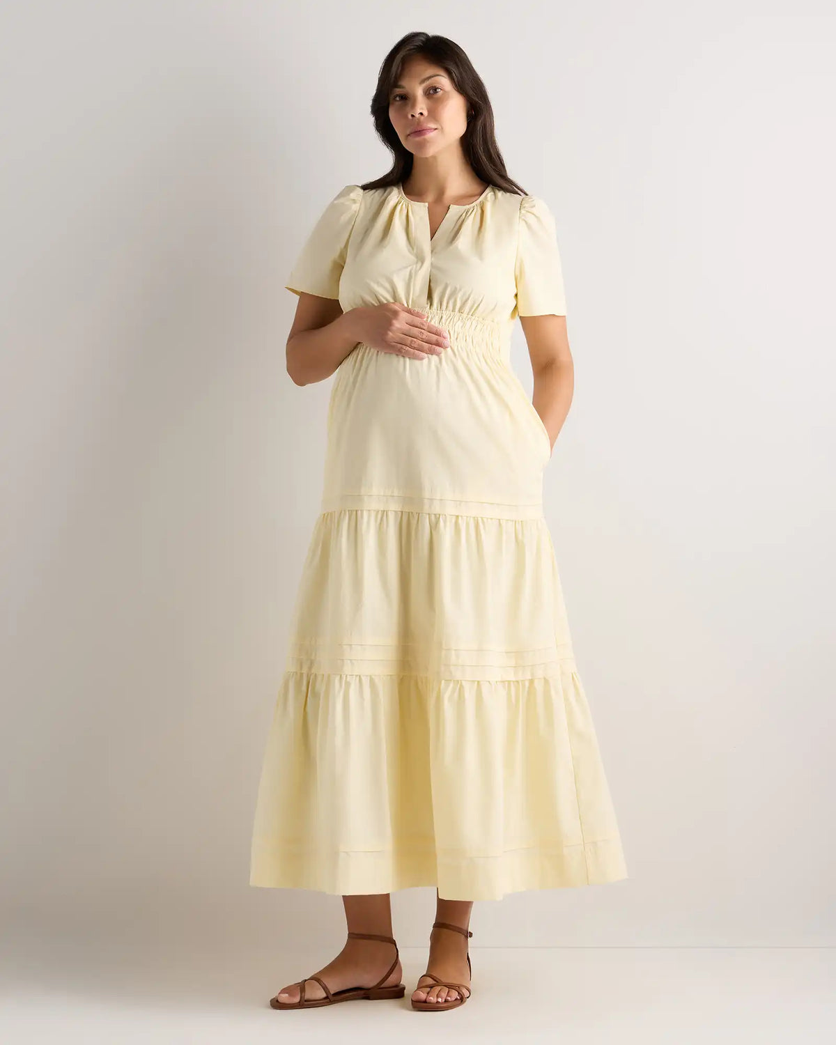 100% Organic Cotton Poplin Maternity Tiered Maxi Dress