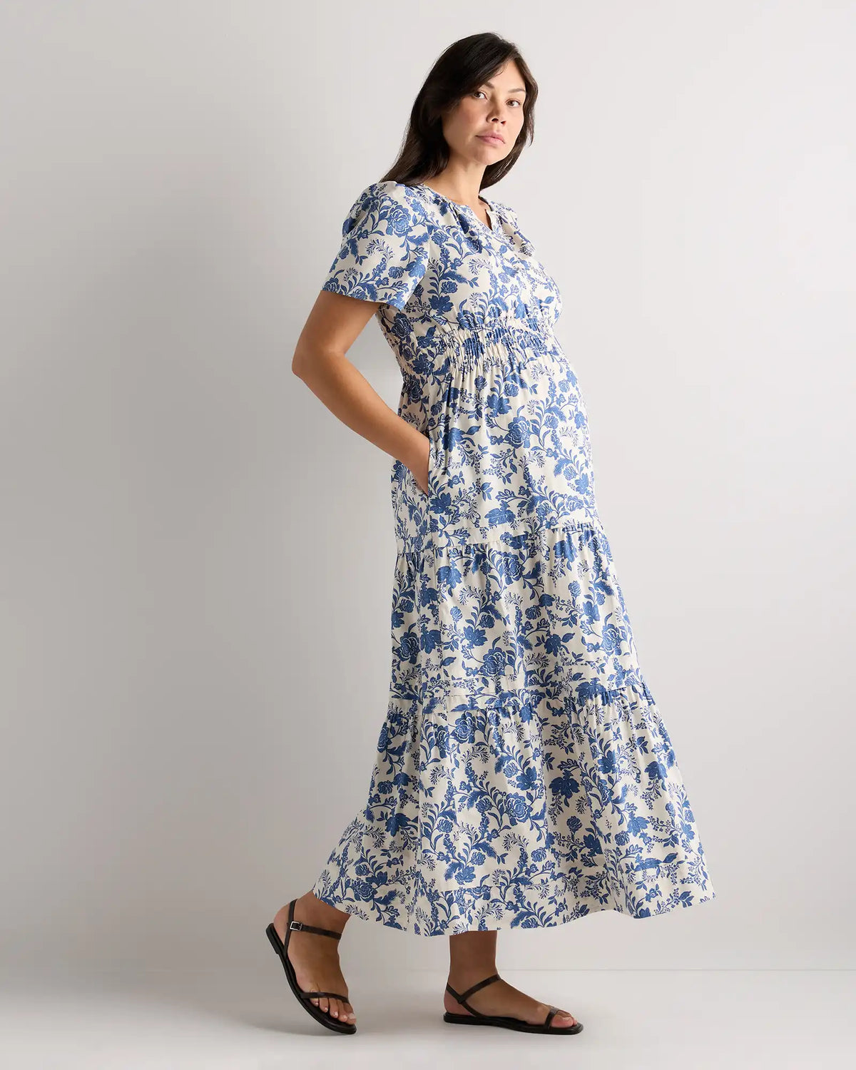 100% Organic Cotton Poplin Maternity Tiered Maxi Dress
