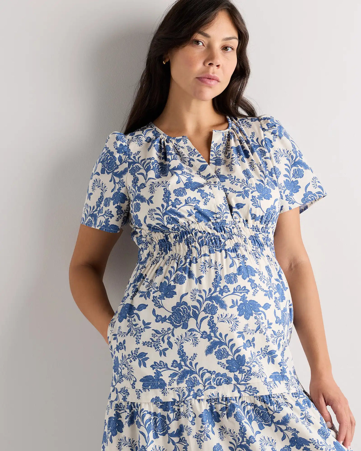 100% Organic Cotton Poplin Maternity Tiered Maxi Dress