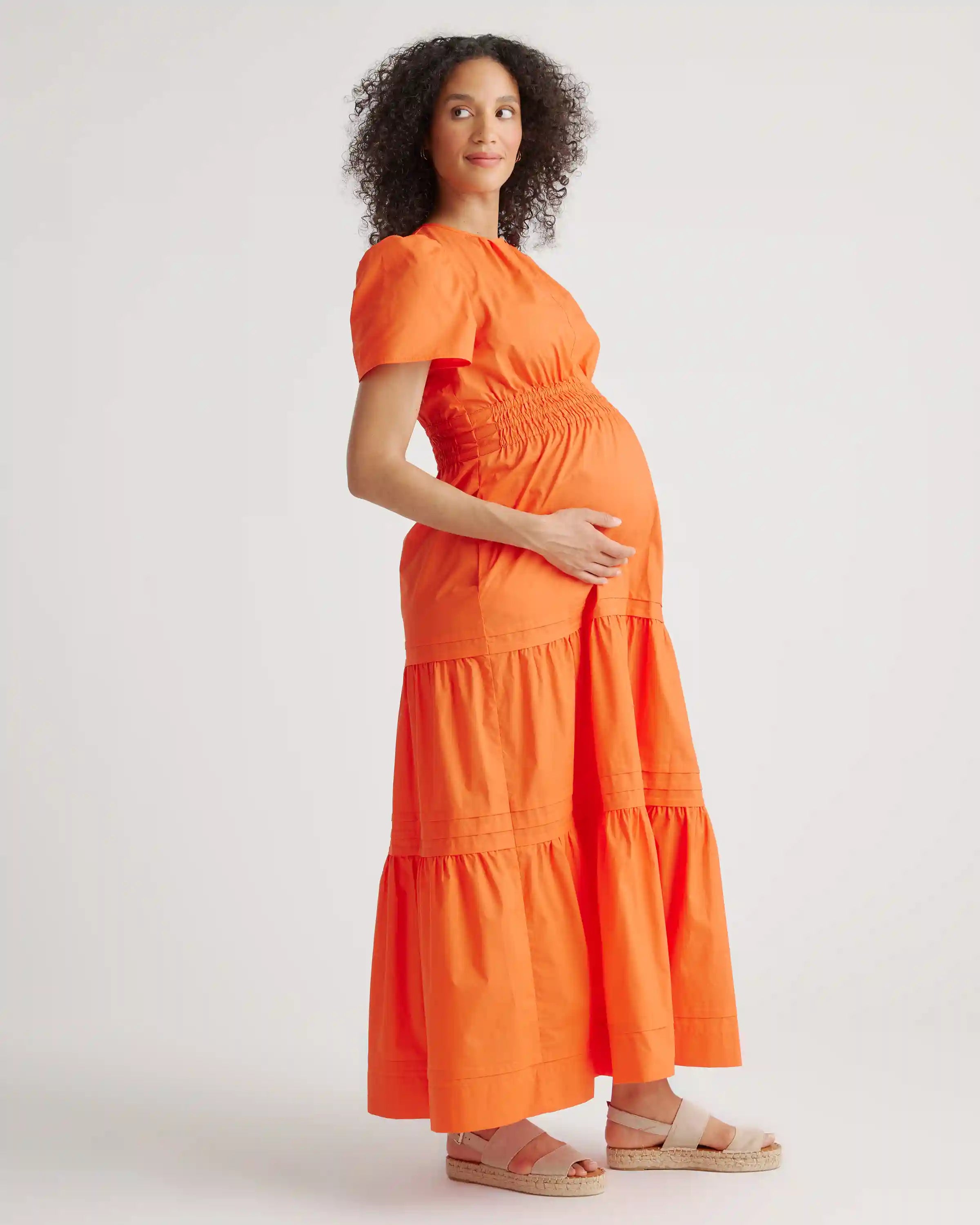 100% Organic Cotton Poplin Maternity Tiered Maxi Dress
