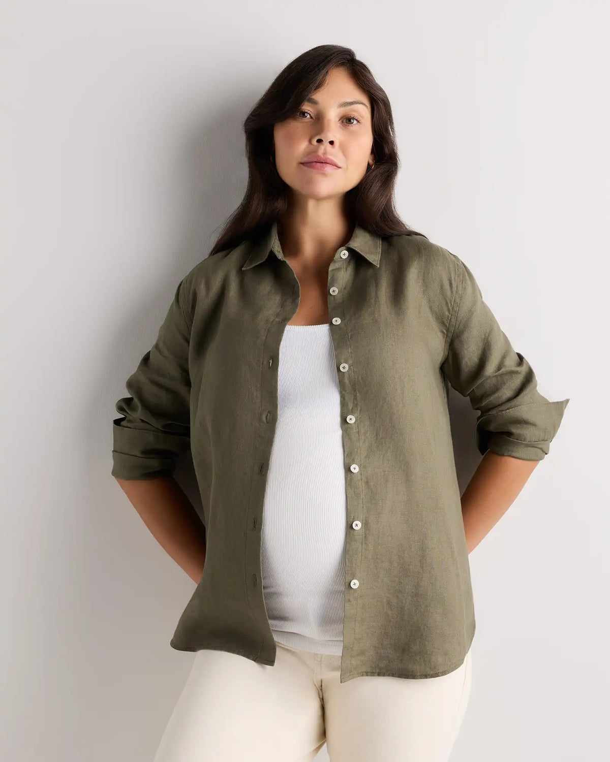 100% European Linen Maternity Long Sleeve Shirt