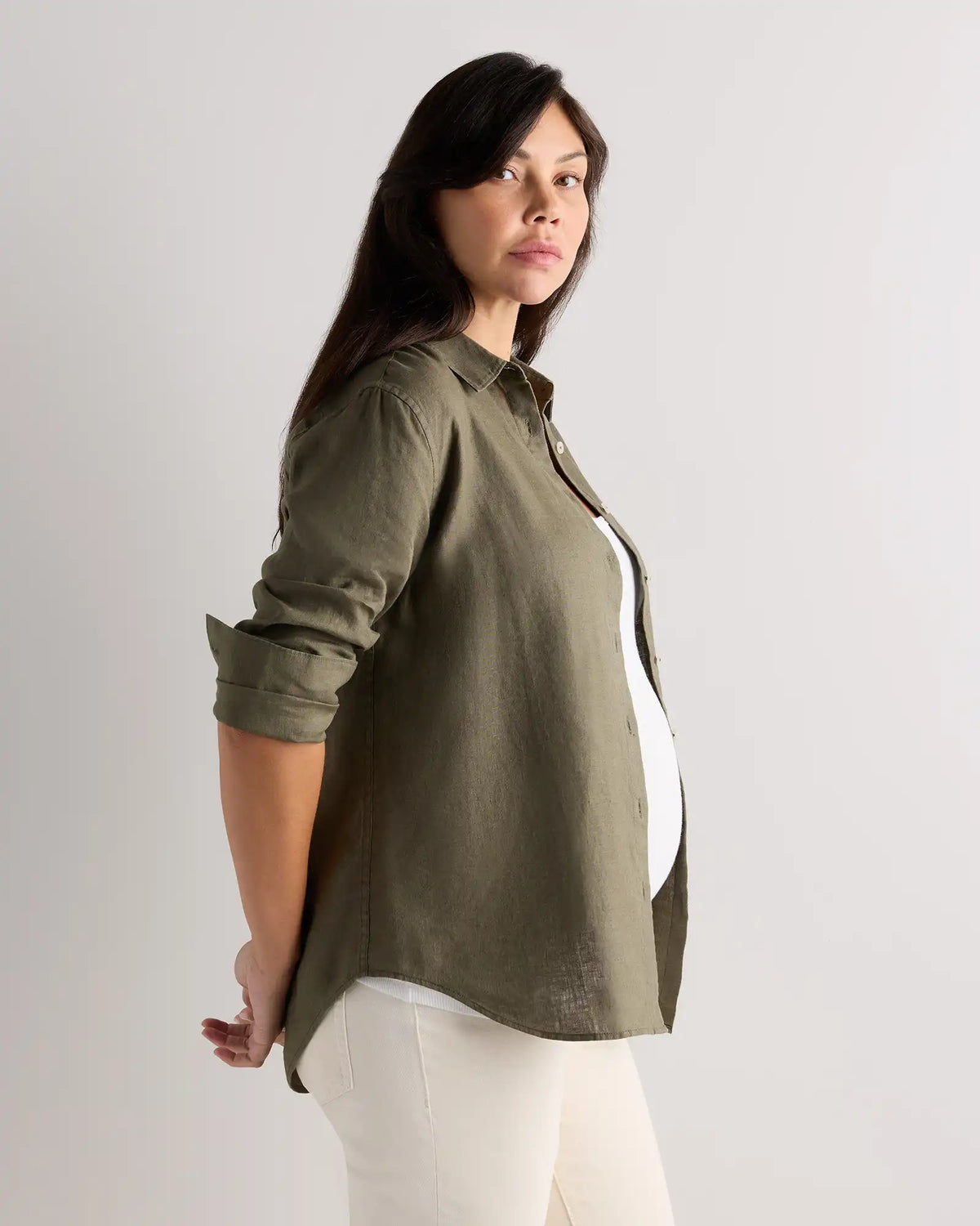 100% European Linen Maternity Long Sleeve Shirt
