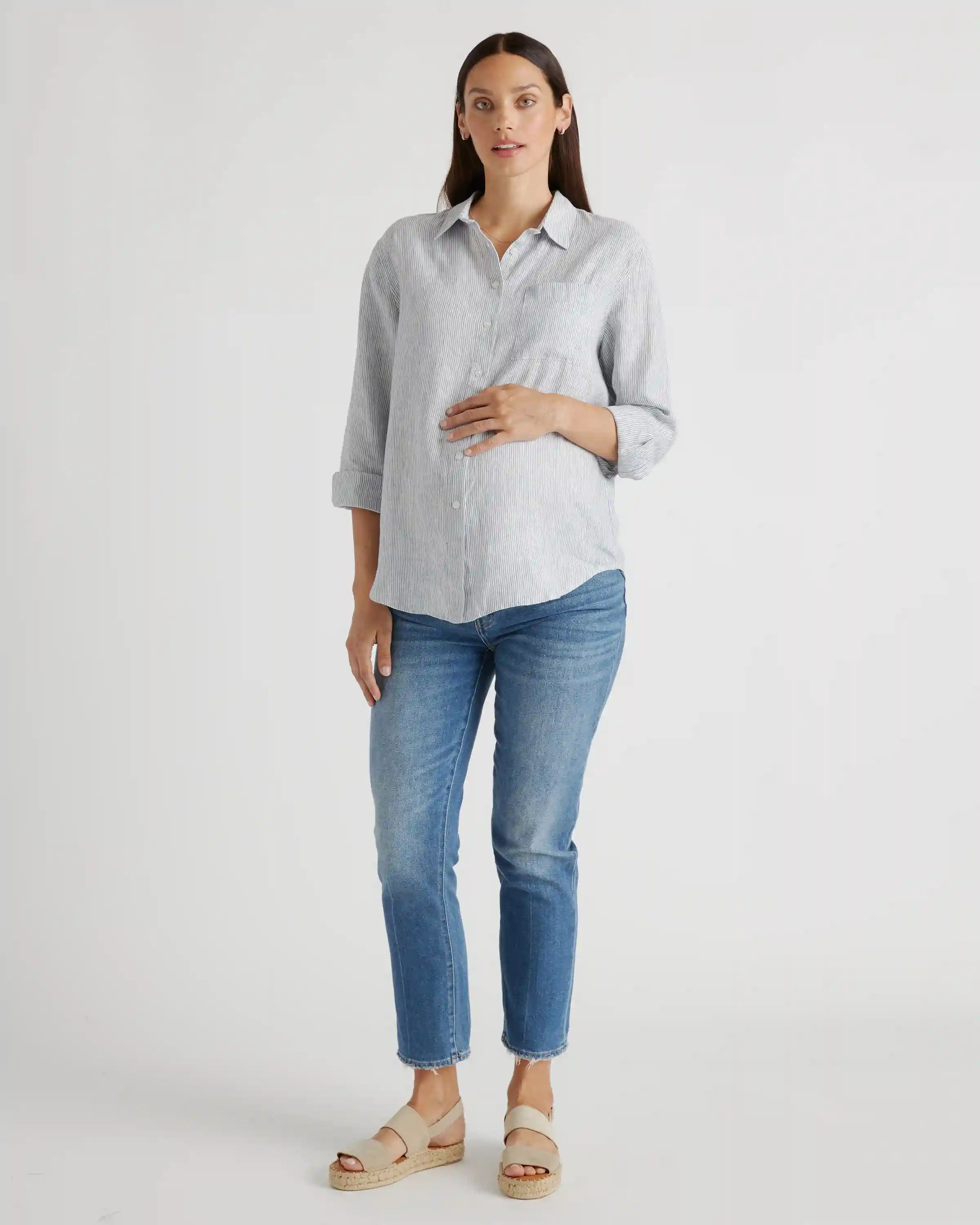 100% European Linen Maternity Long Sleeve Shirt