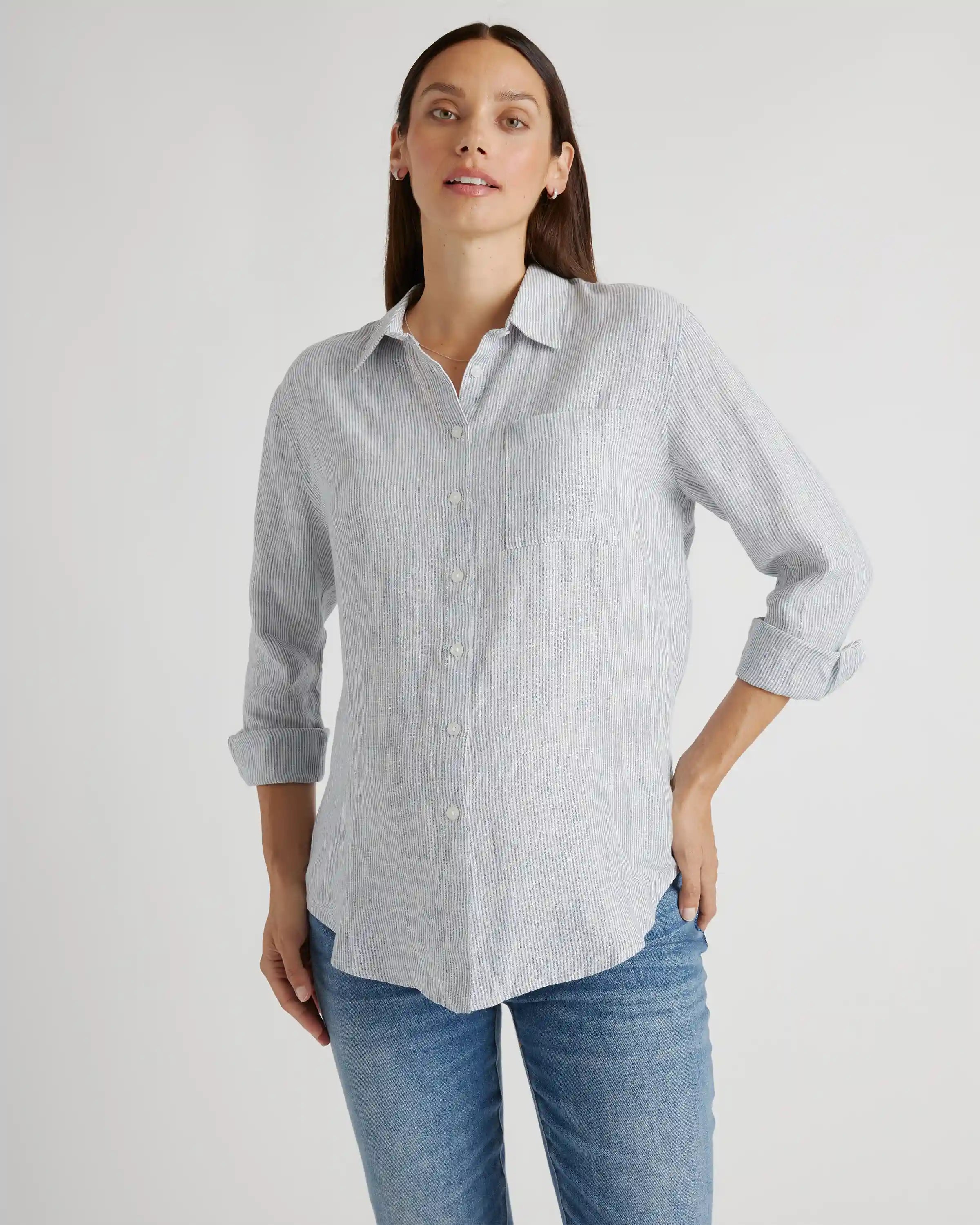 100% European Linen Maternity Long Sleeve Shirt