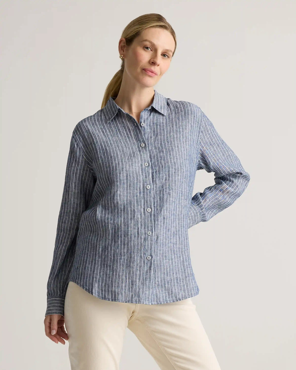 100% European Linen Maternity Long Sleeve Shirt
