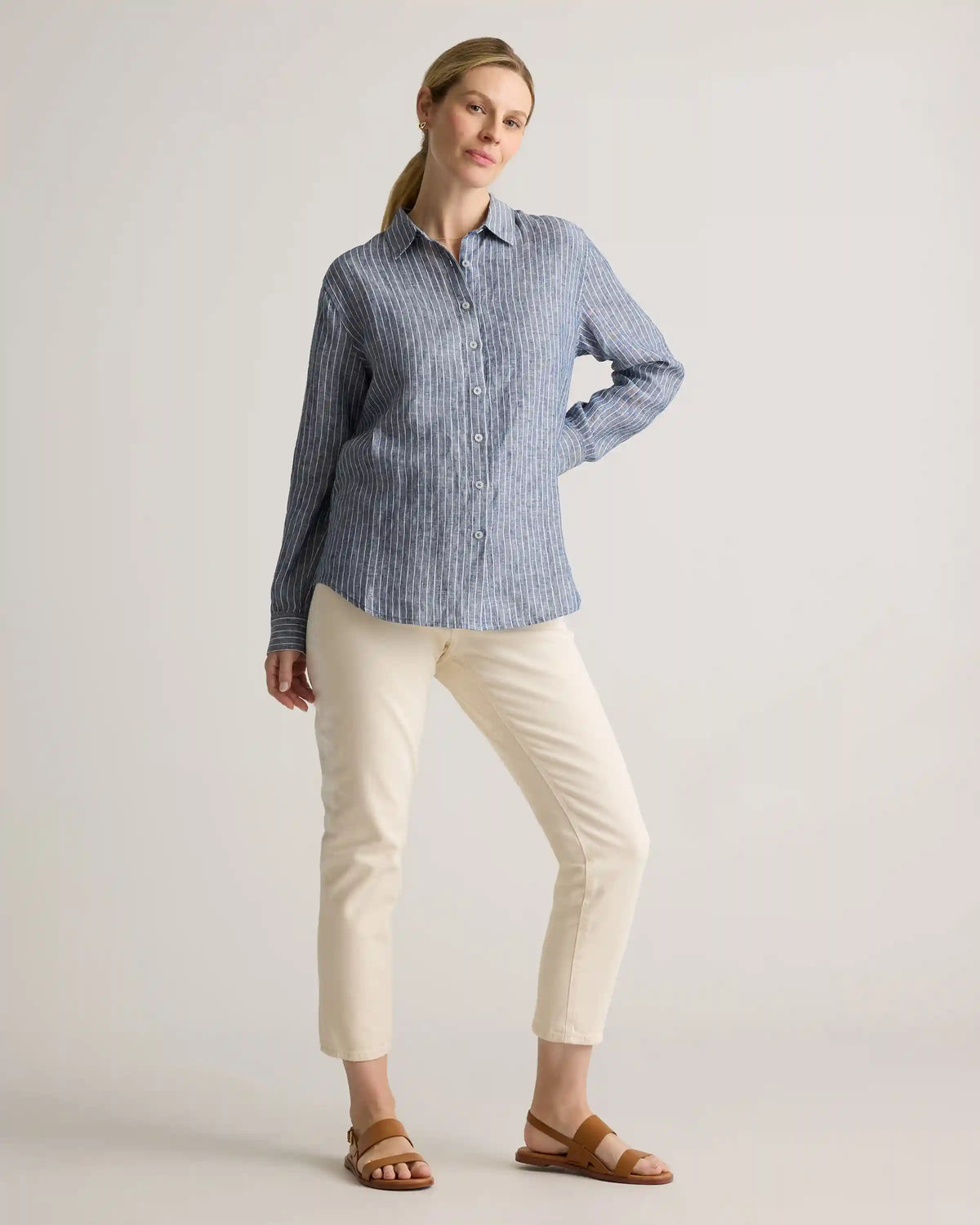 100% European Linen Maternity Long Sleeve Shirt