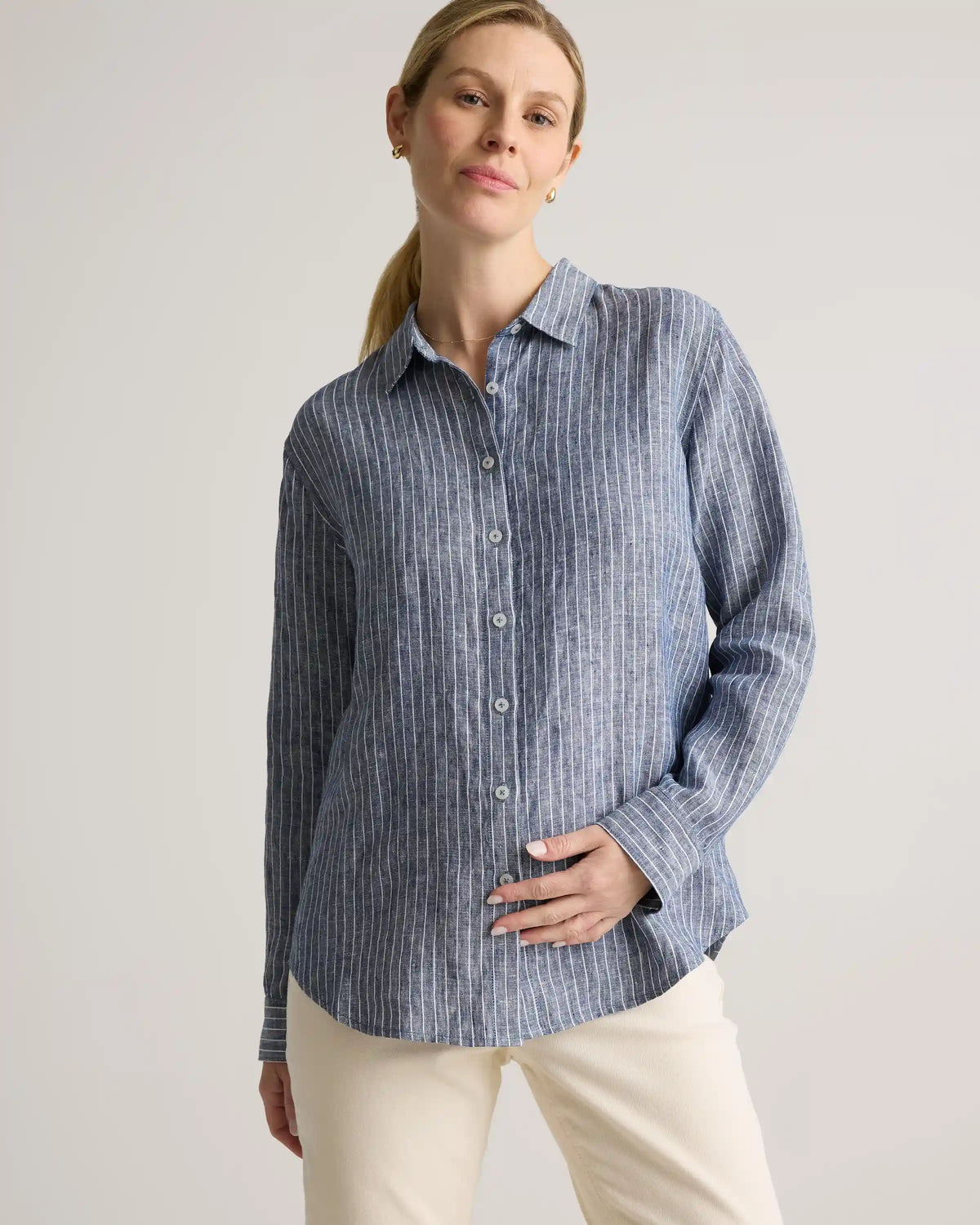 100% European Linen Maternity Long Sleeve Shirt