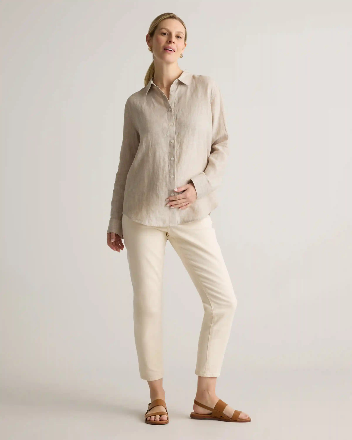 100% European Linen Maternity Long Sleeve Shirt