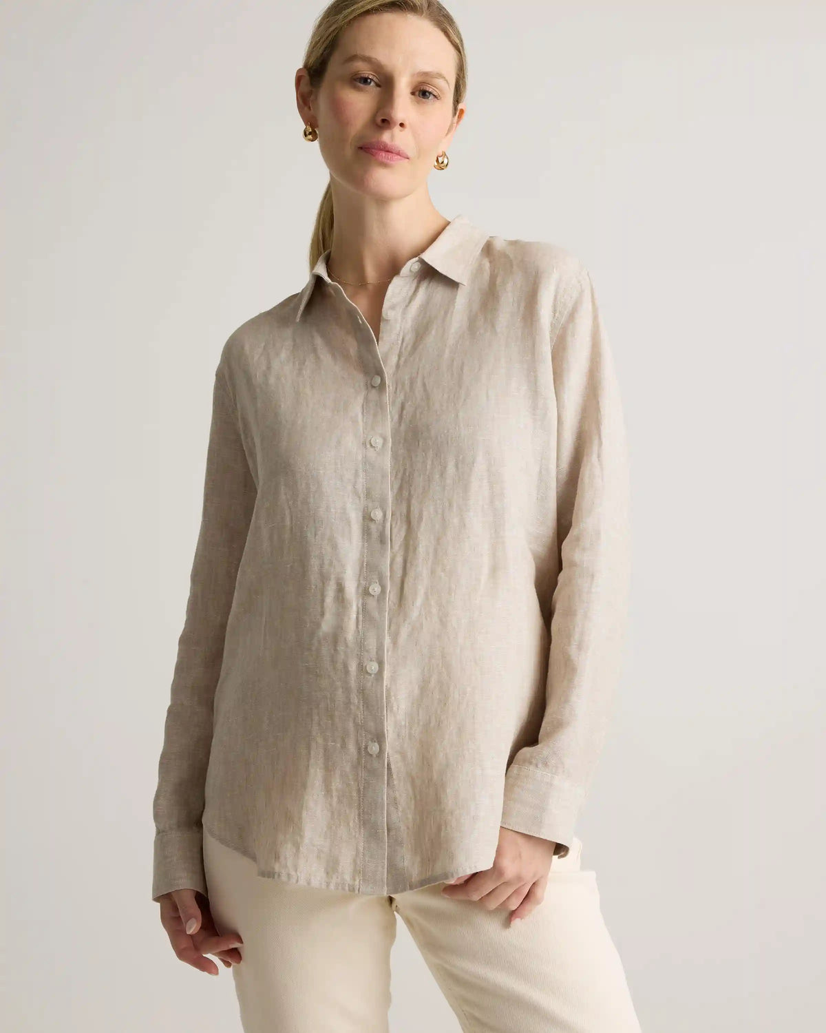 100% European Linen Maternity Long Sleeve Shirt