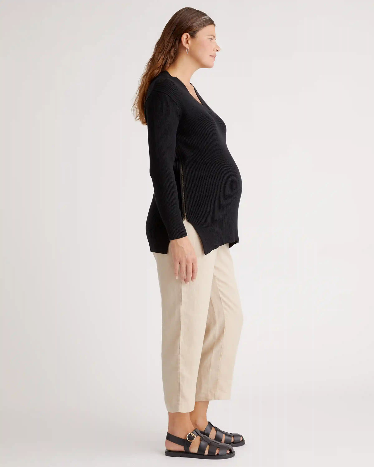 100% Organic Cotton Fisherman Side Zip Maternity & Nursing Sweater