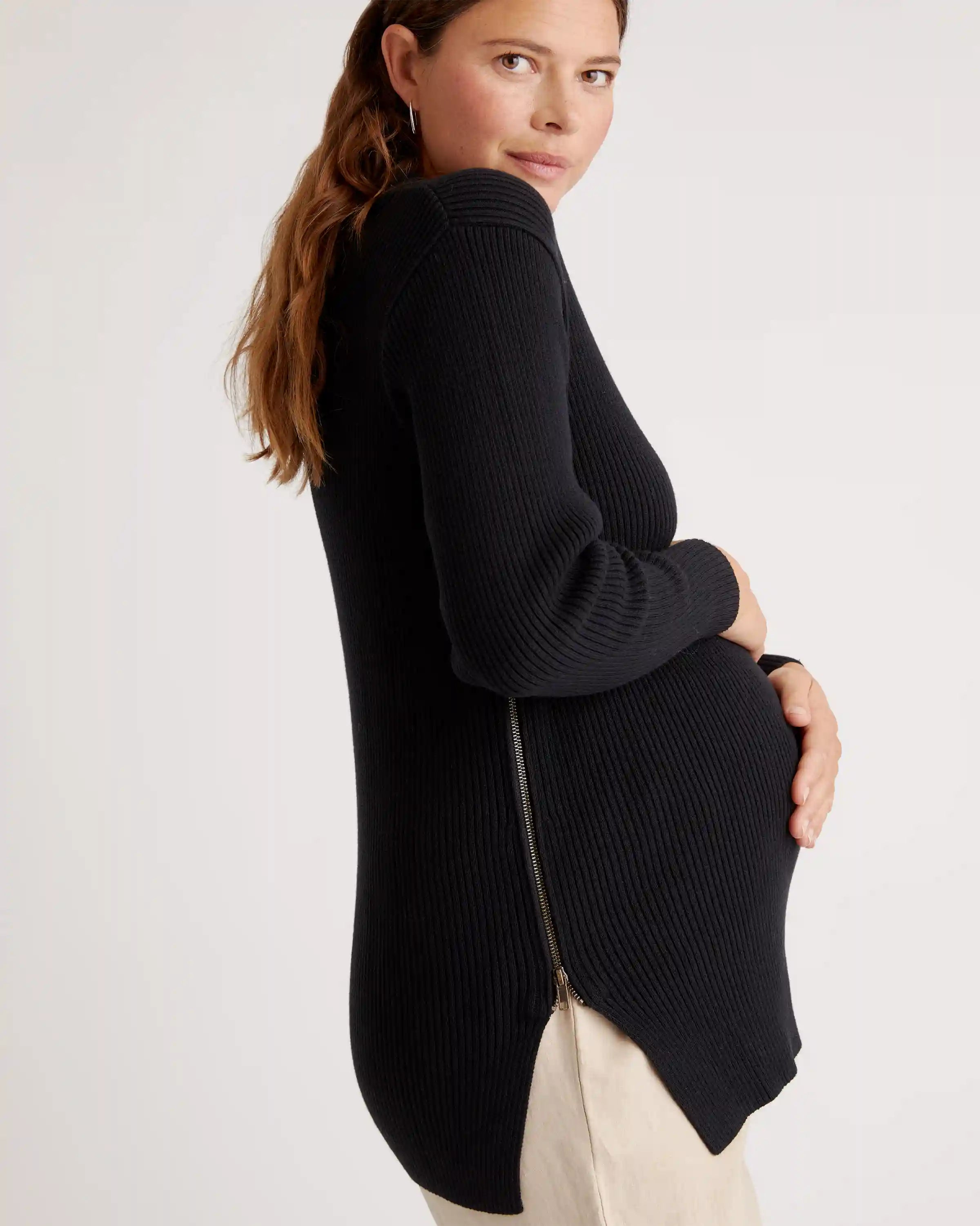 100% Organic Cotton Fisherman Side Zip Maternity & Nursing Sweater