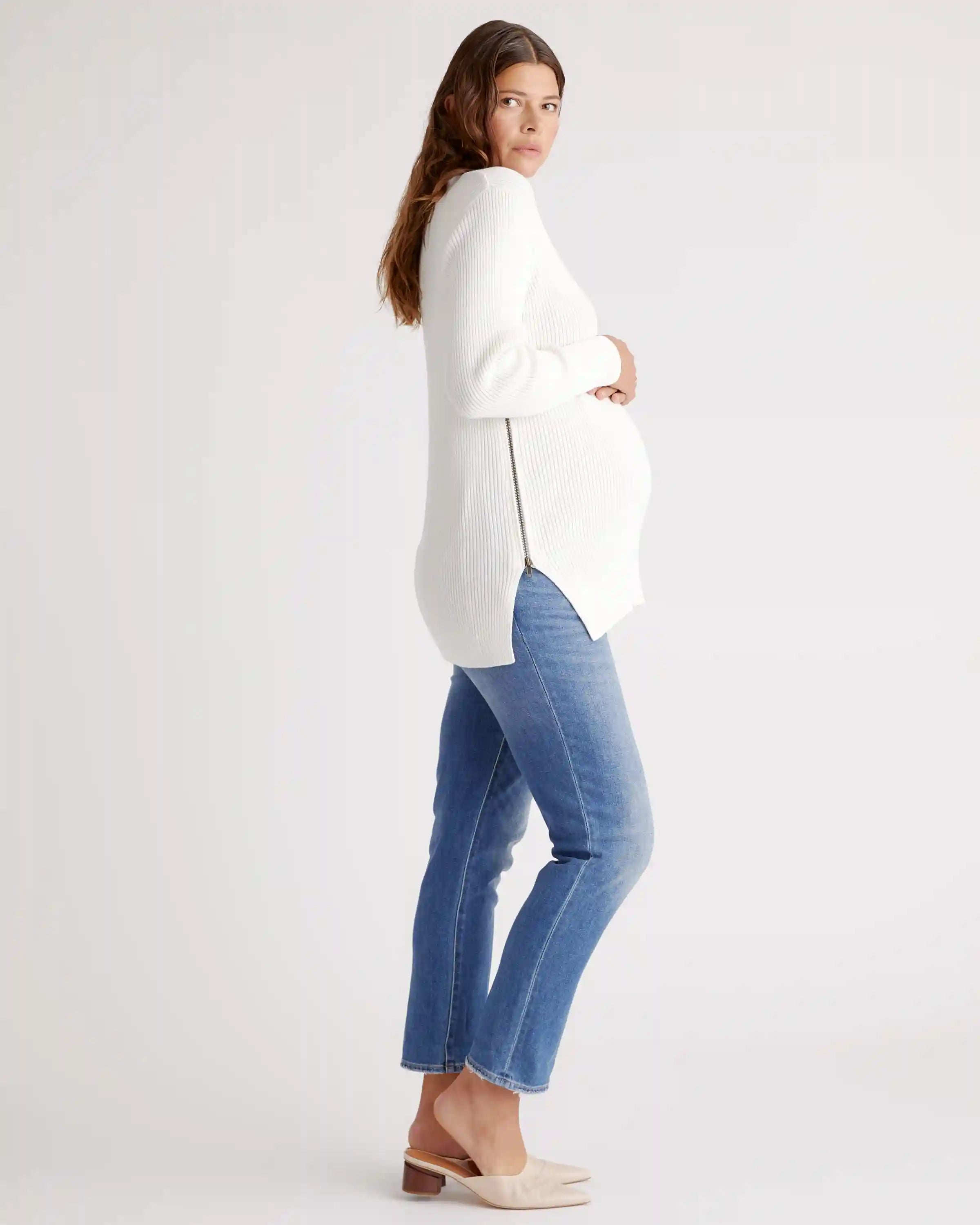 100% Organic Cotton Fisherman Side Zip Maternity & Nursing Sweater