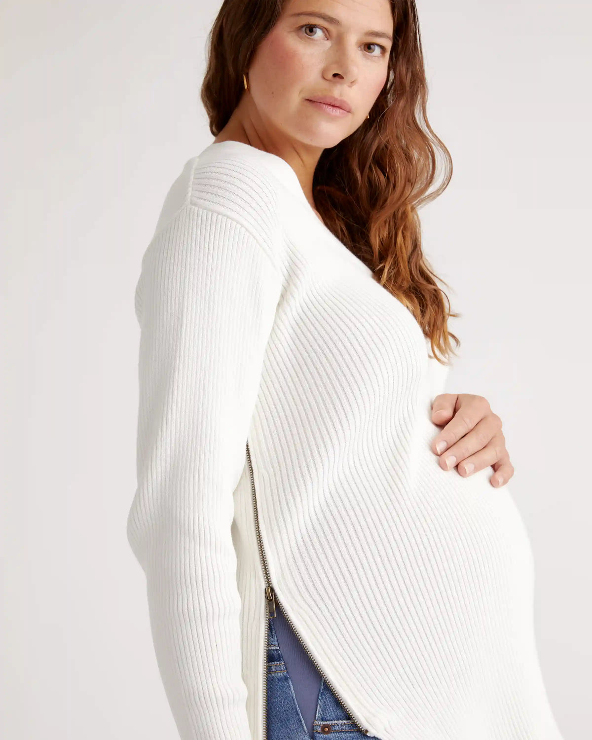 100% Organic Cotton Fisherman Side Zip Maternity & Nursing Sweater