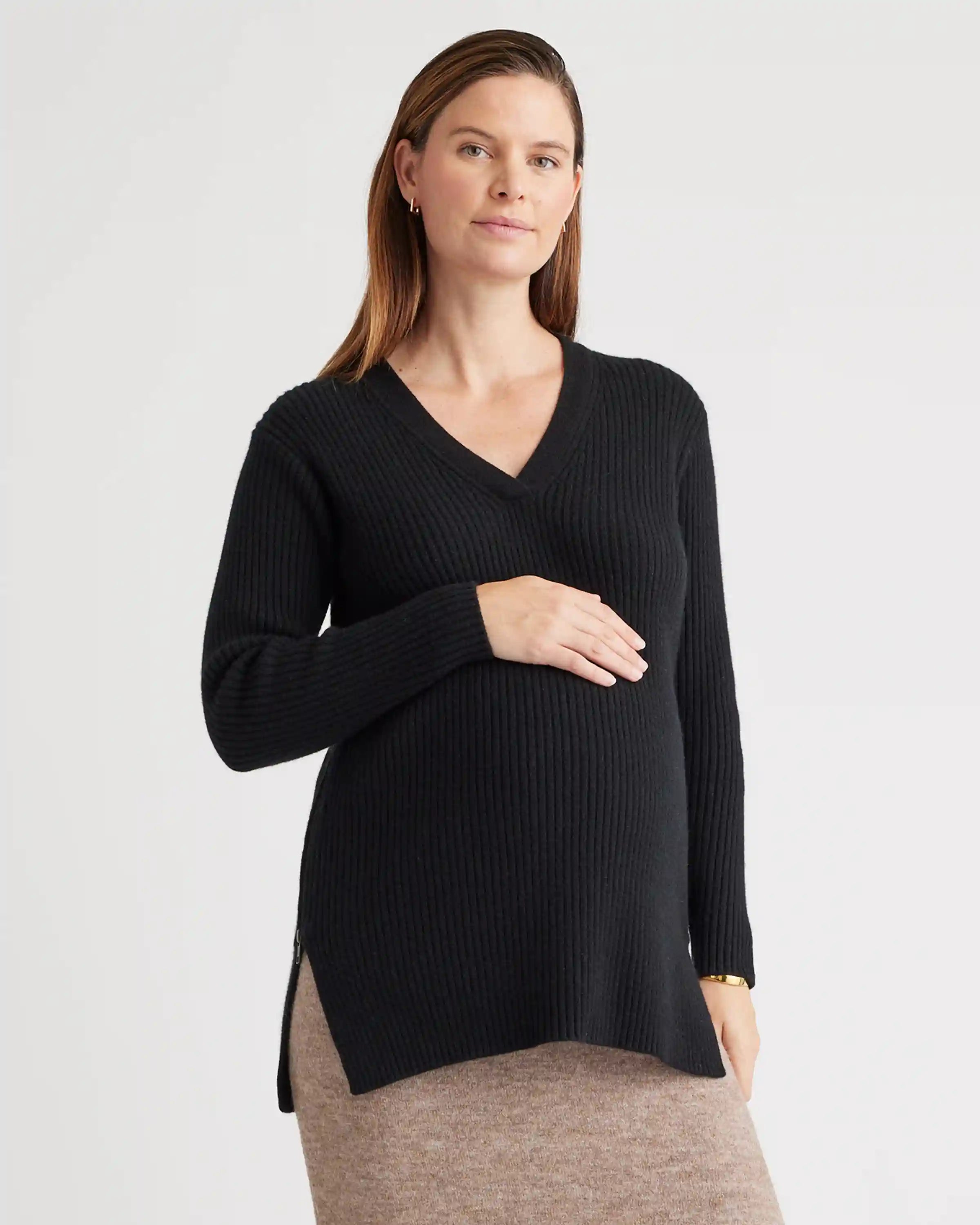 Mongolian Cashmere Ribbed Side Zip Maternity Sweater