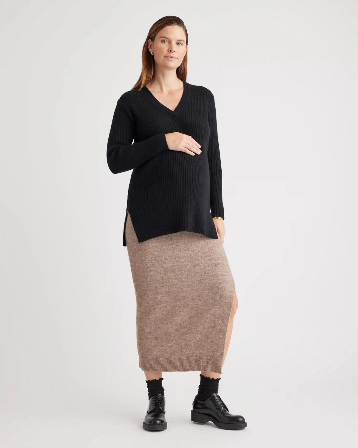 Mongolian Cashmere Ribbed Side Zip Maternity Sweater