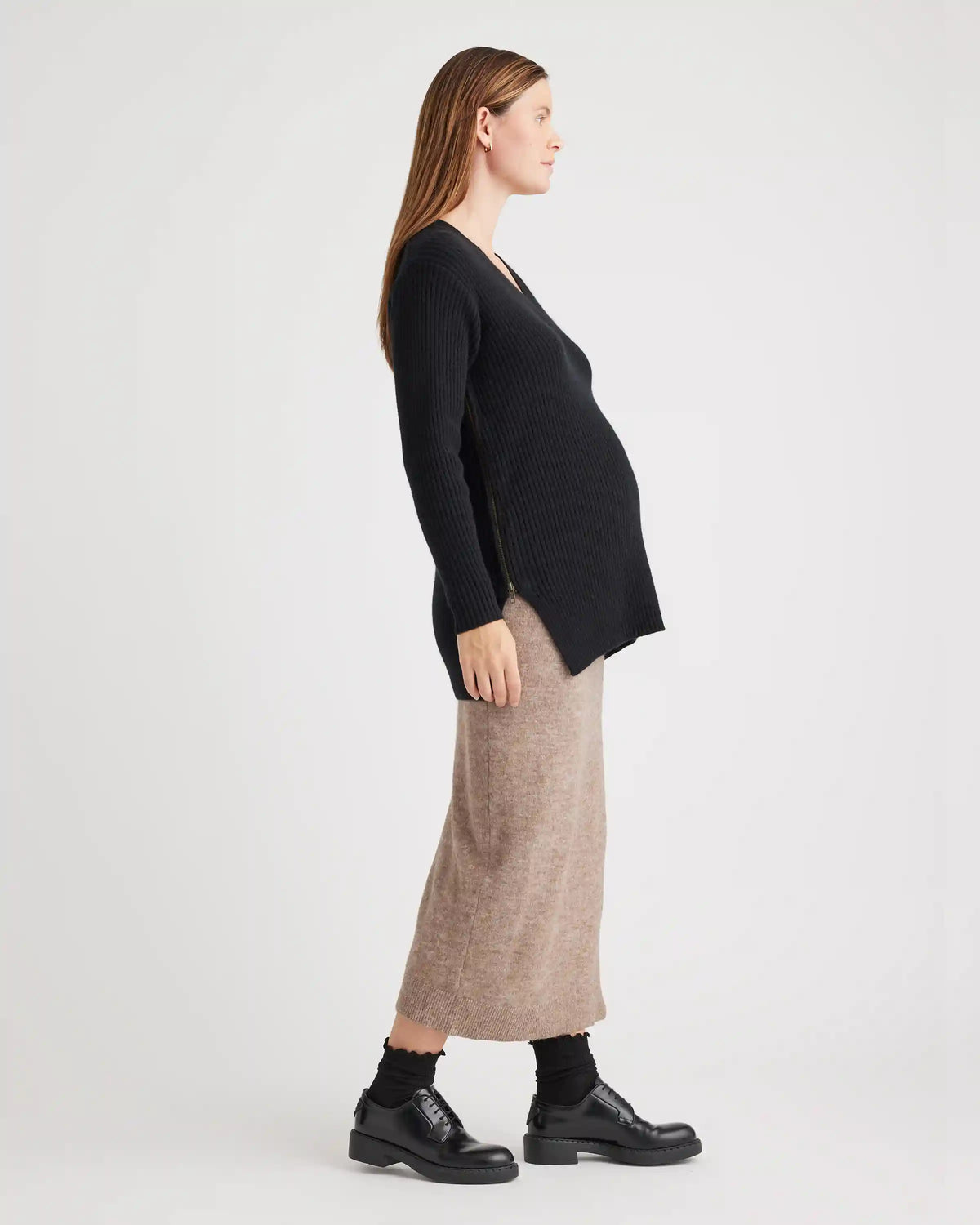 Mongolian Cashmere Ribbed Side Zip Maternity Sweater