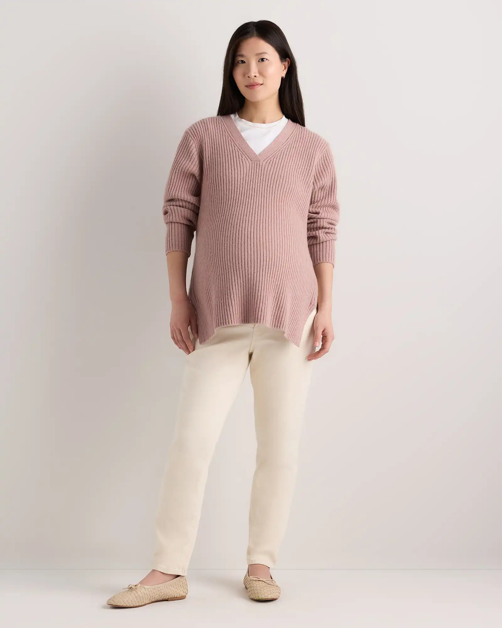 Mongolian Cashmere Ribbed Side Zip Maternity Sweater