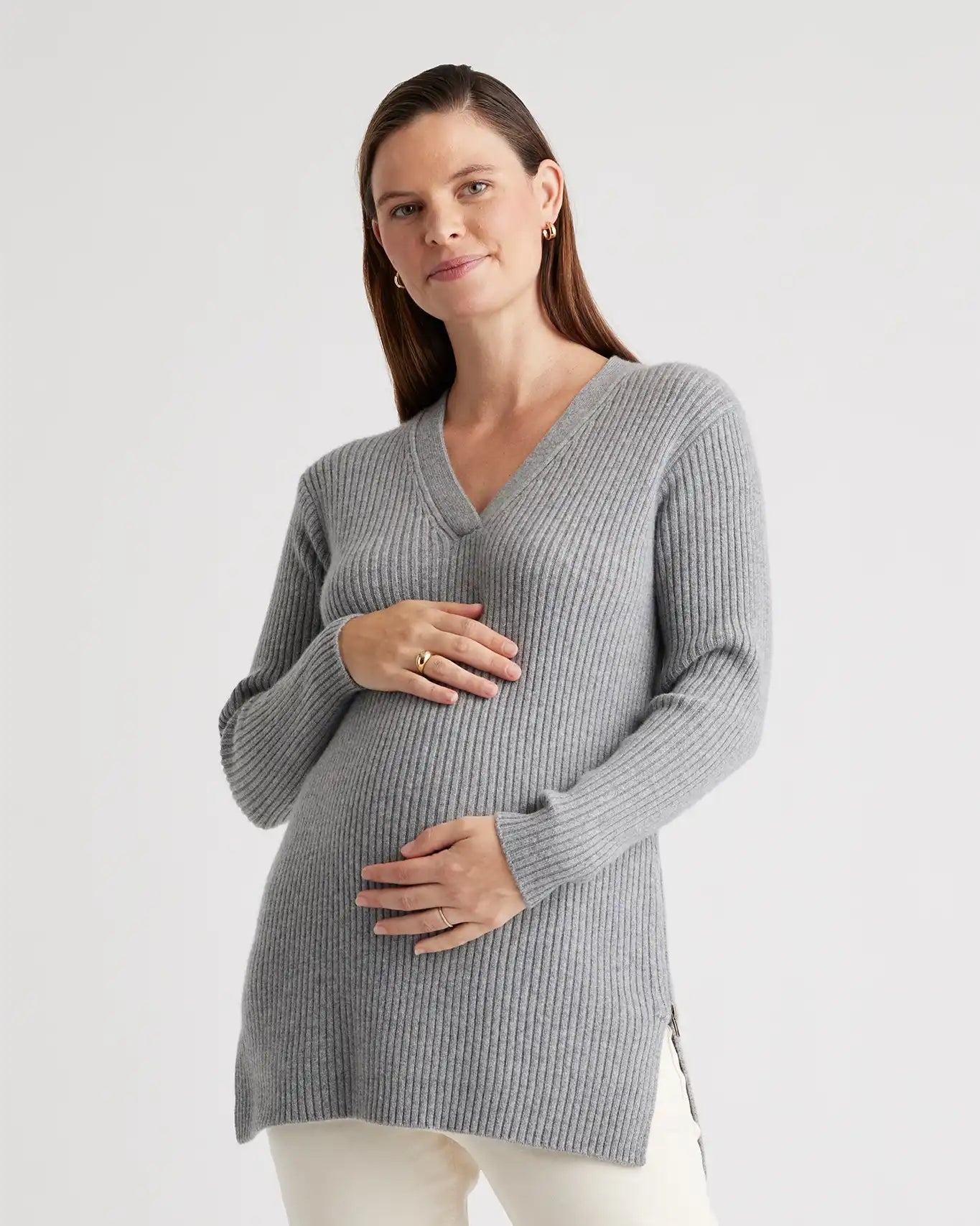 Mongolian Cashmere Ribbed Side Zip Maternity Sweater