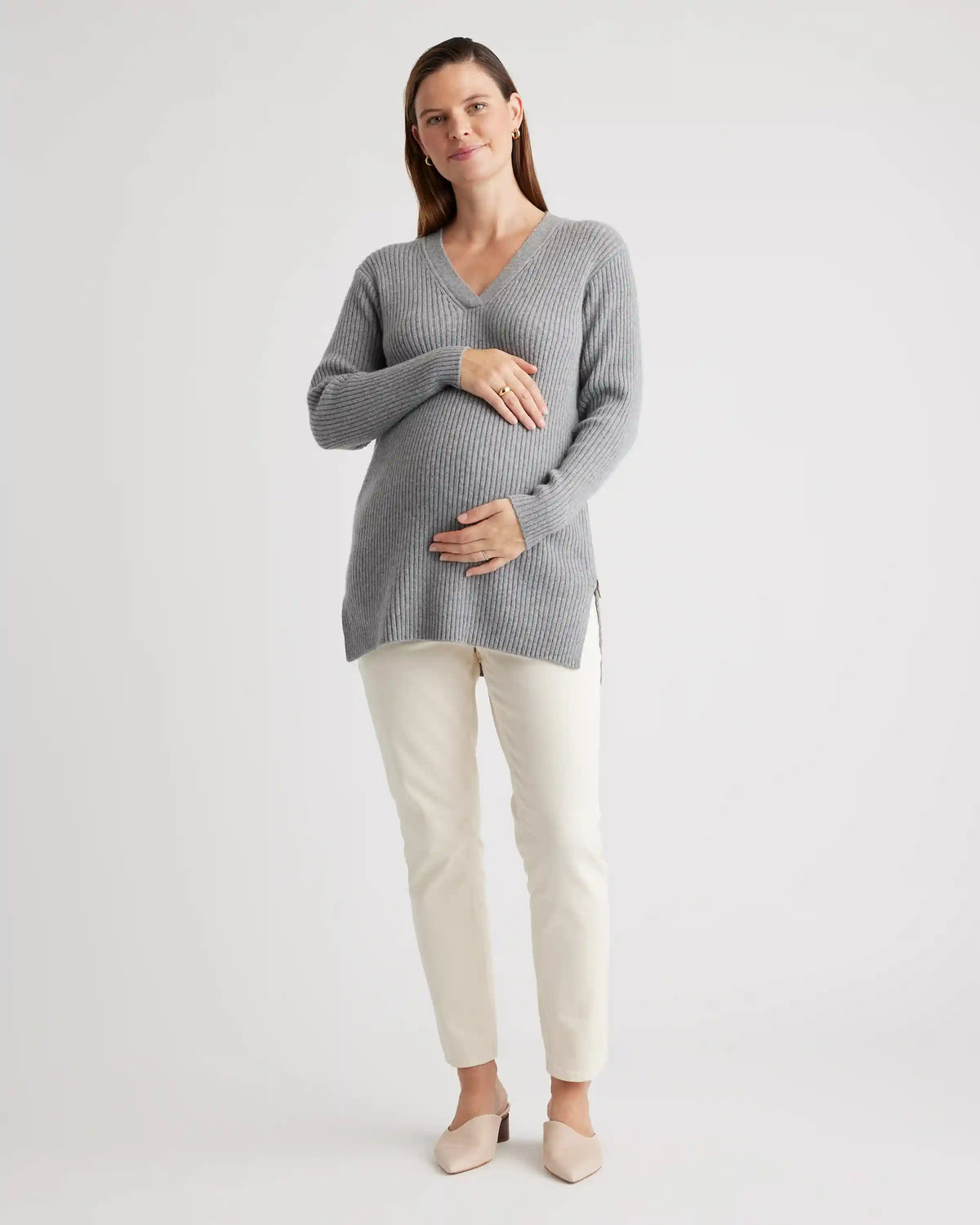 Mongolian Cashmere Ribbed Side Zip Maternity Sweater