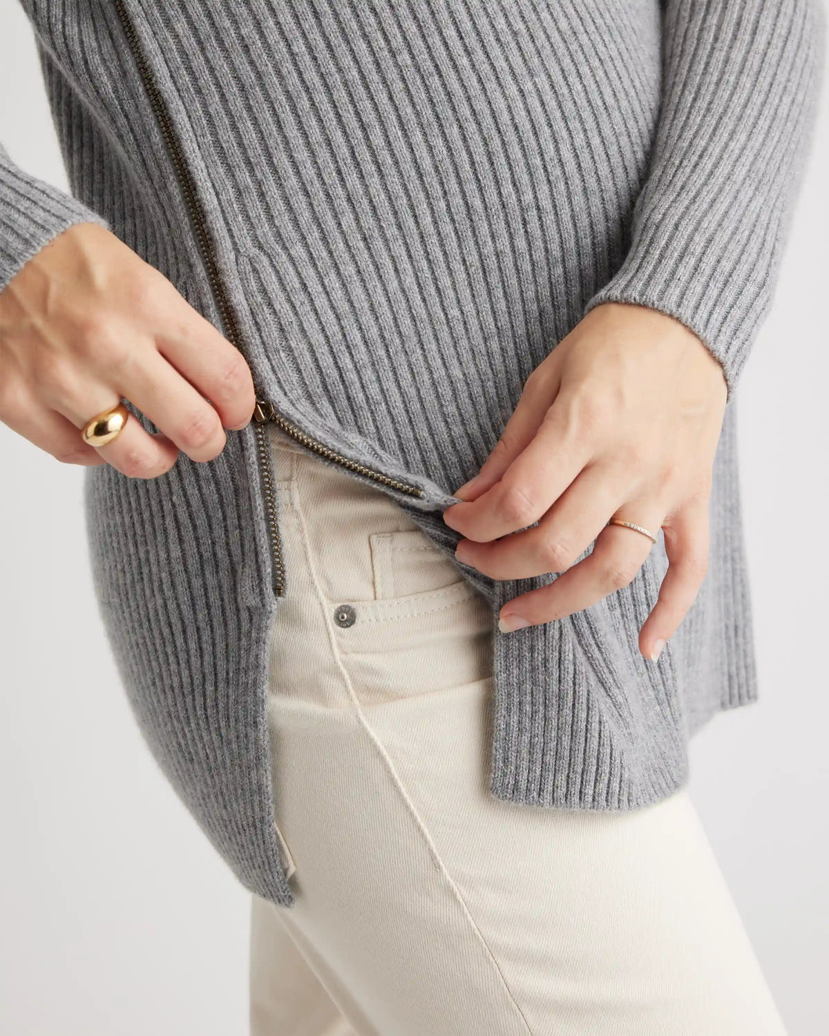 Mongolian Cashmere Ribbed Side Zip Maternity Sweater