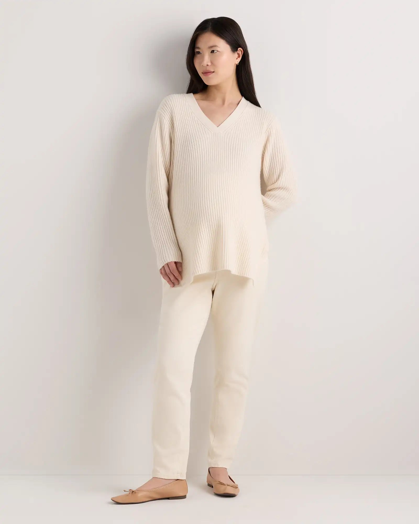 Mongolian Cashmere Ribbed Side Zip Maternity Sweater