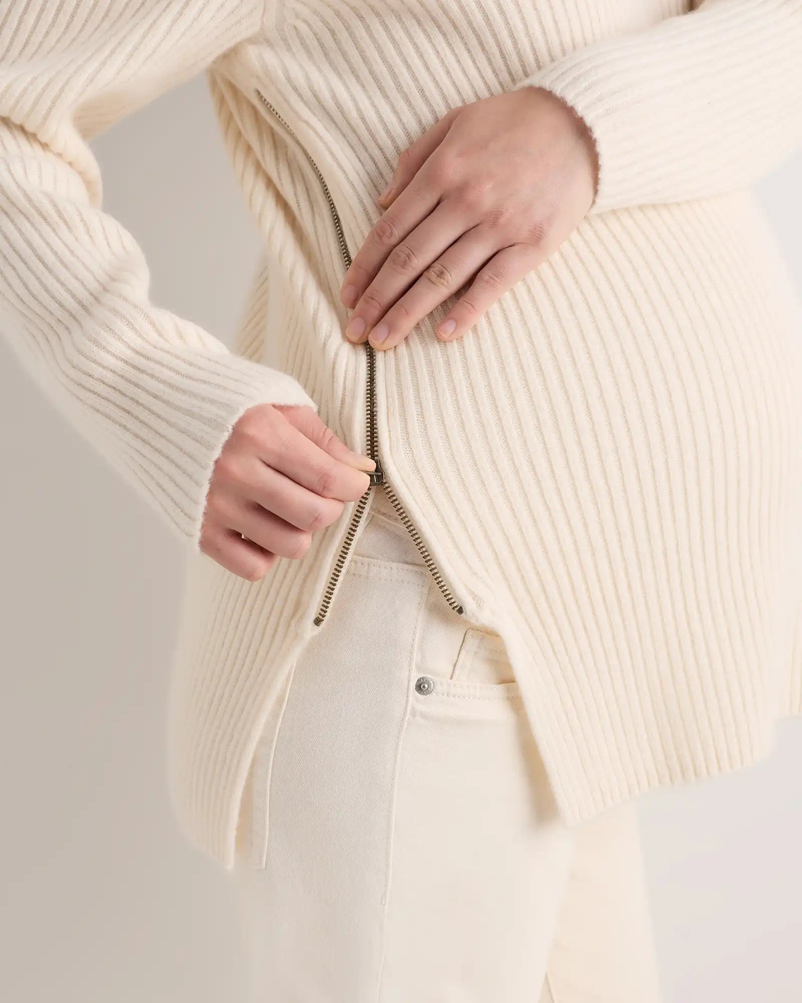 Mongolian Cashmere Ribbed Side Zip Maternity Sweater