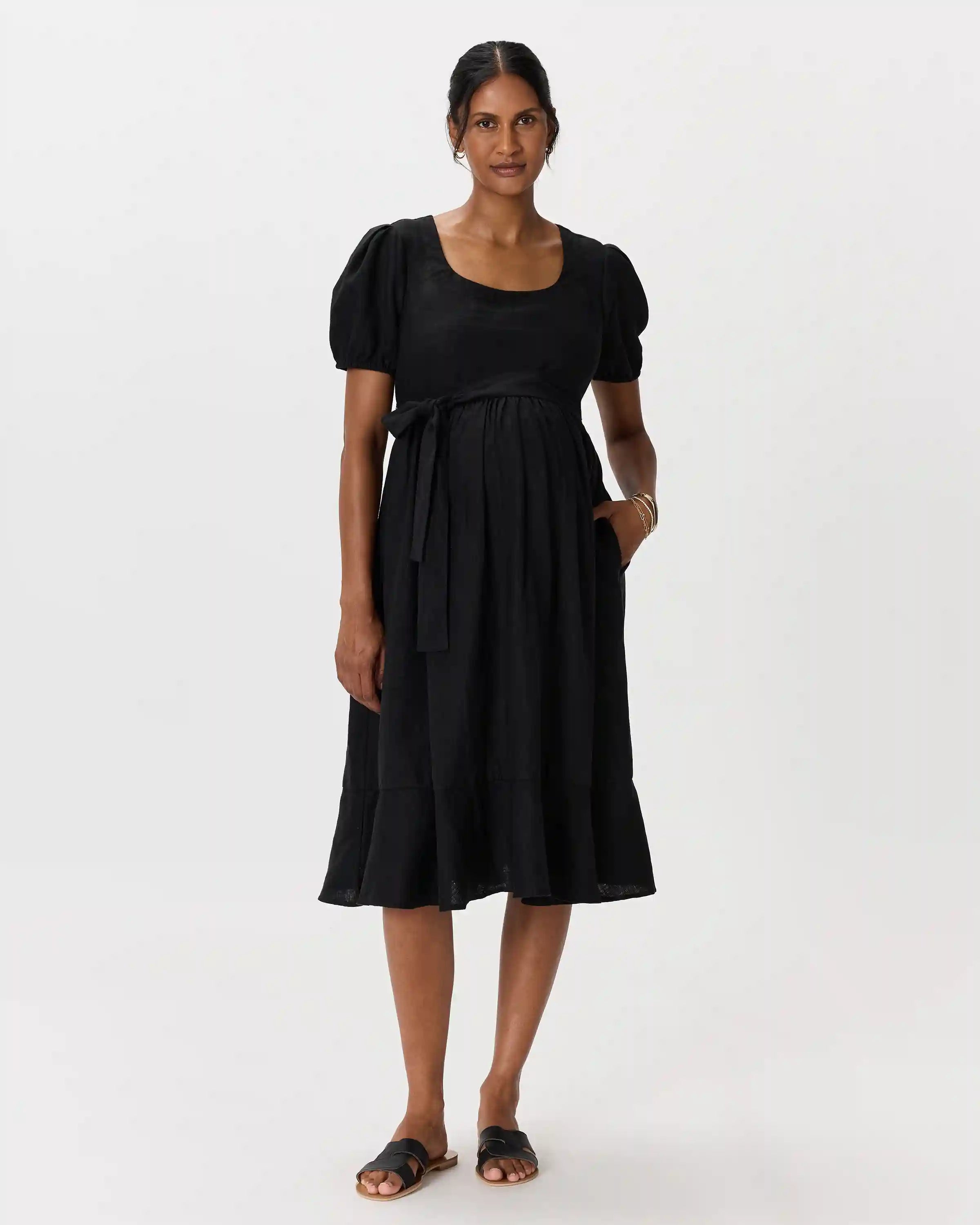 100% European Linen Maternity Short Sleeve Midi Dress