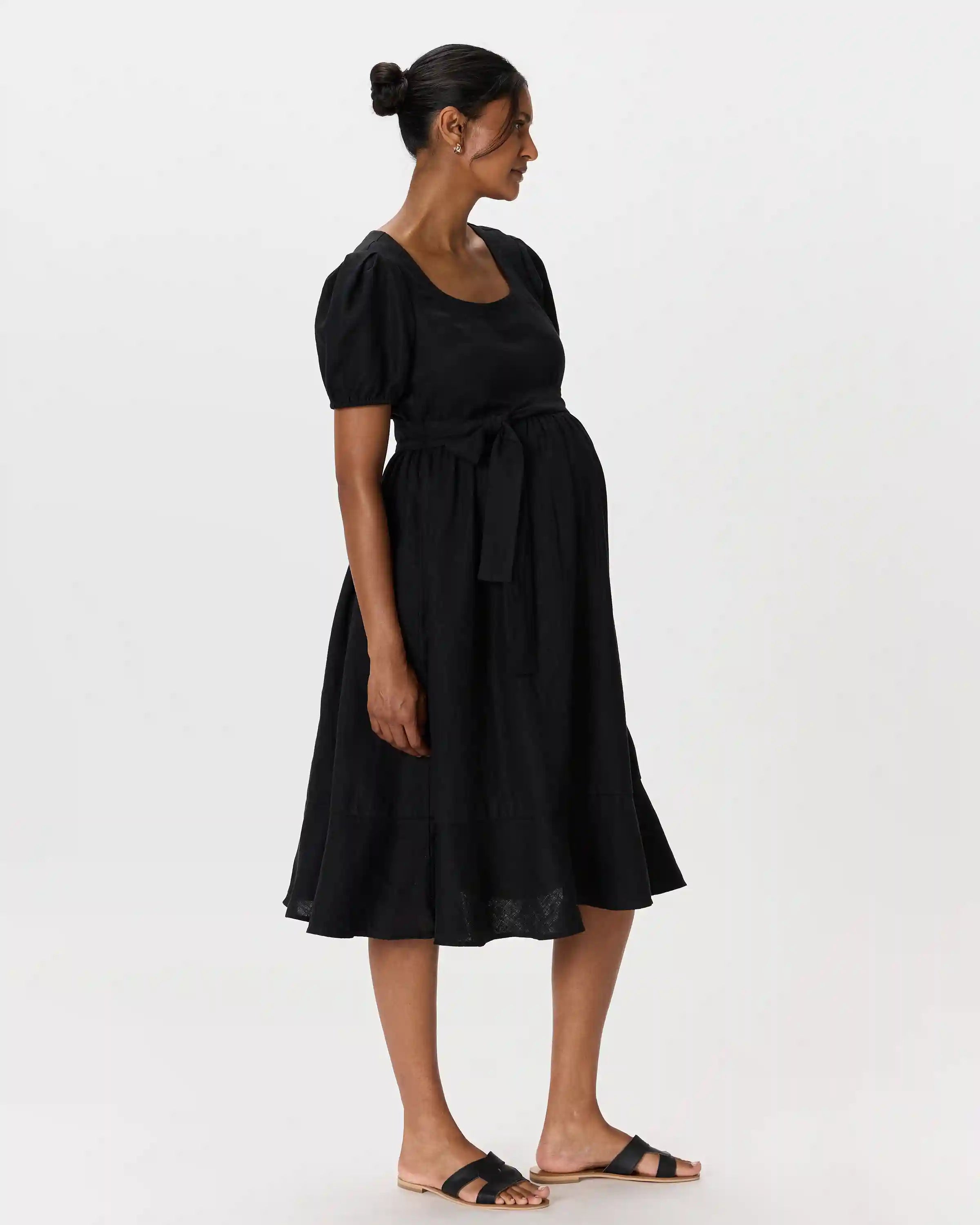 100% European Linen Maternity Short Sleeve Midi Dress