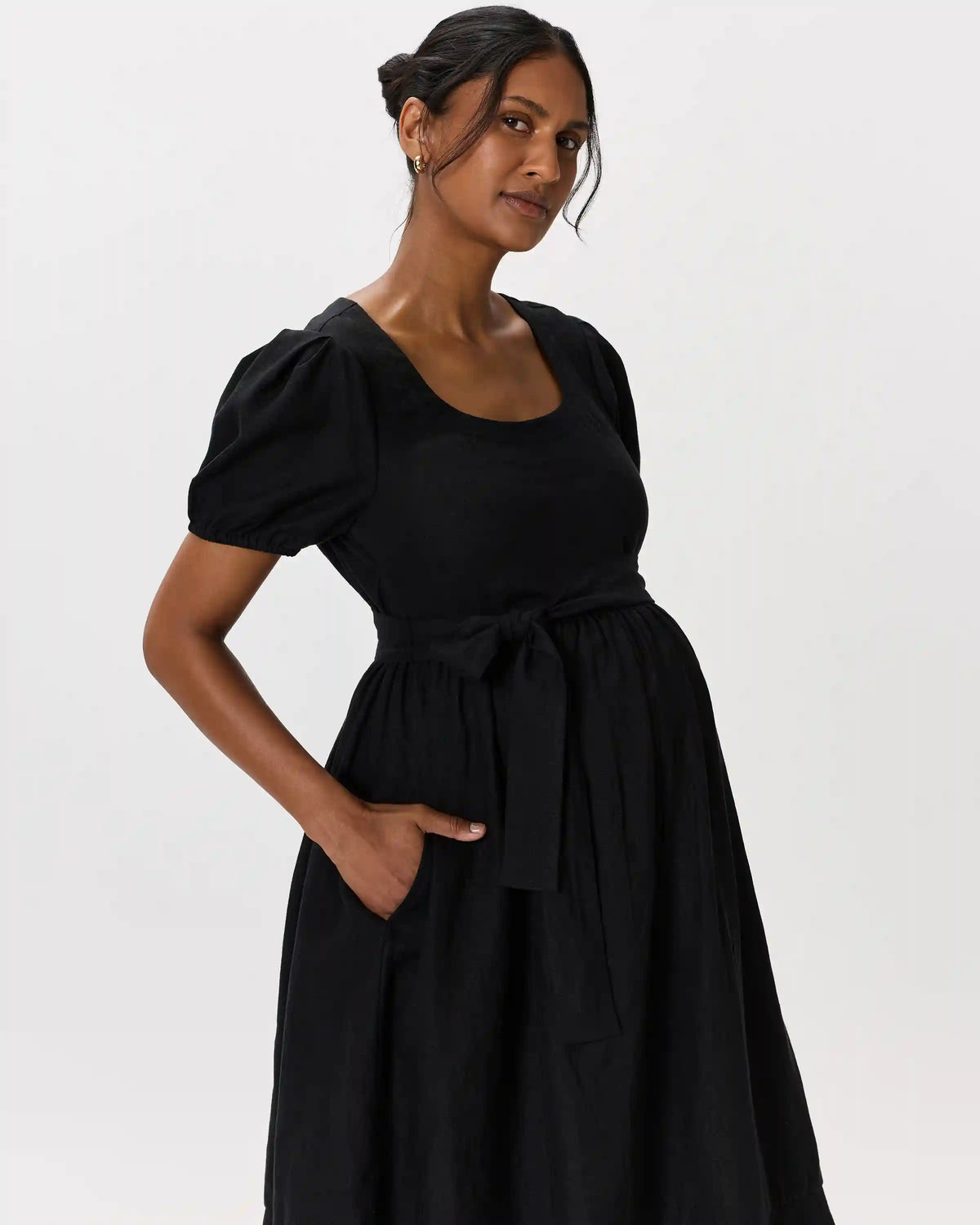 100% European Linen Maternity Short Sleeve Midi Dress