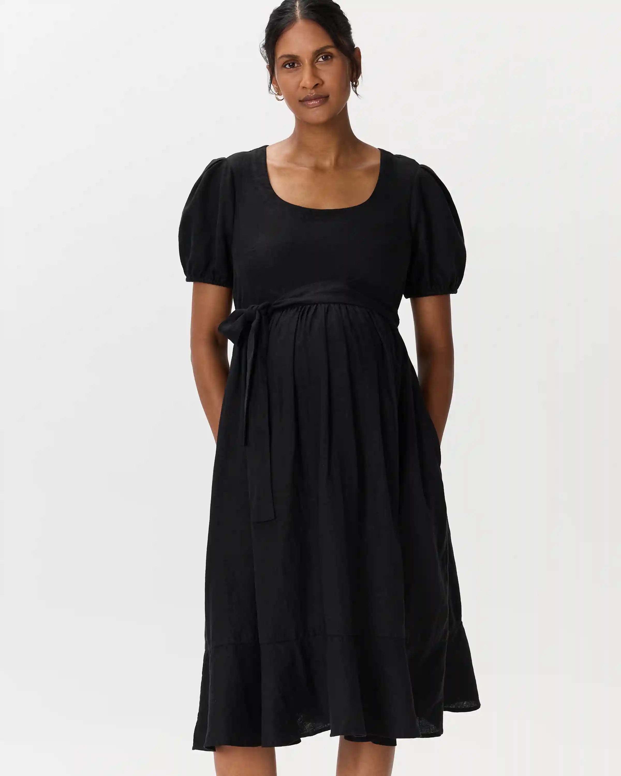 100% European Linen Maternity Short Sleeve Midi Dress