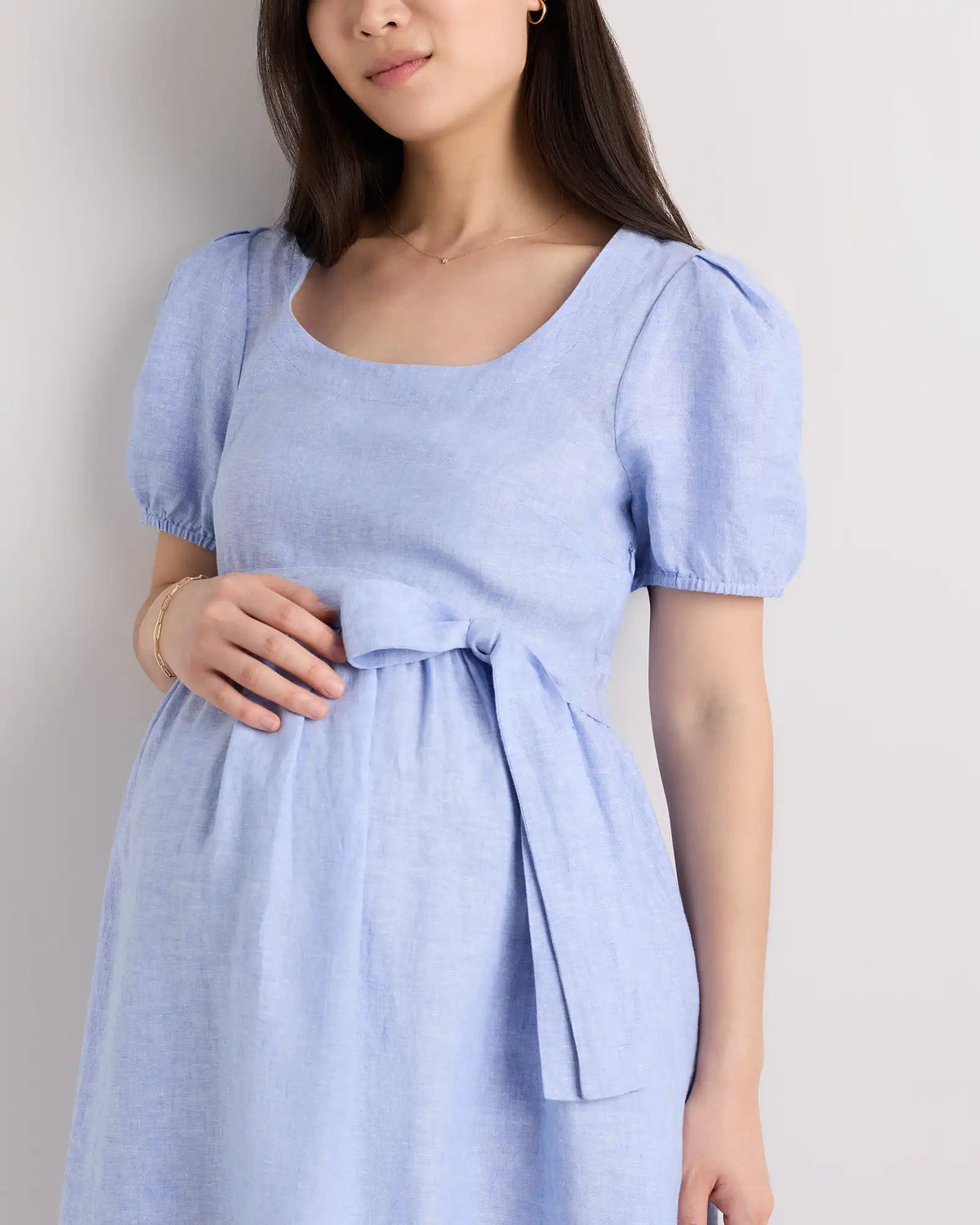 100% European Linen Maternity Short Sleeve Midi Dress