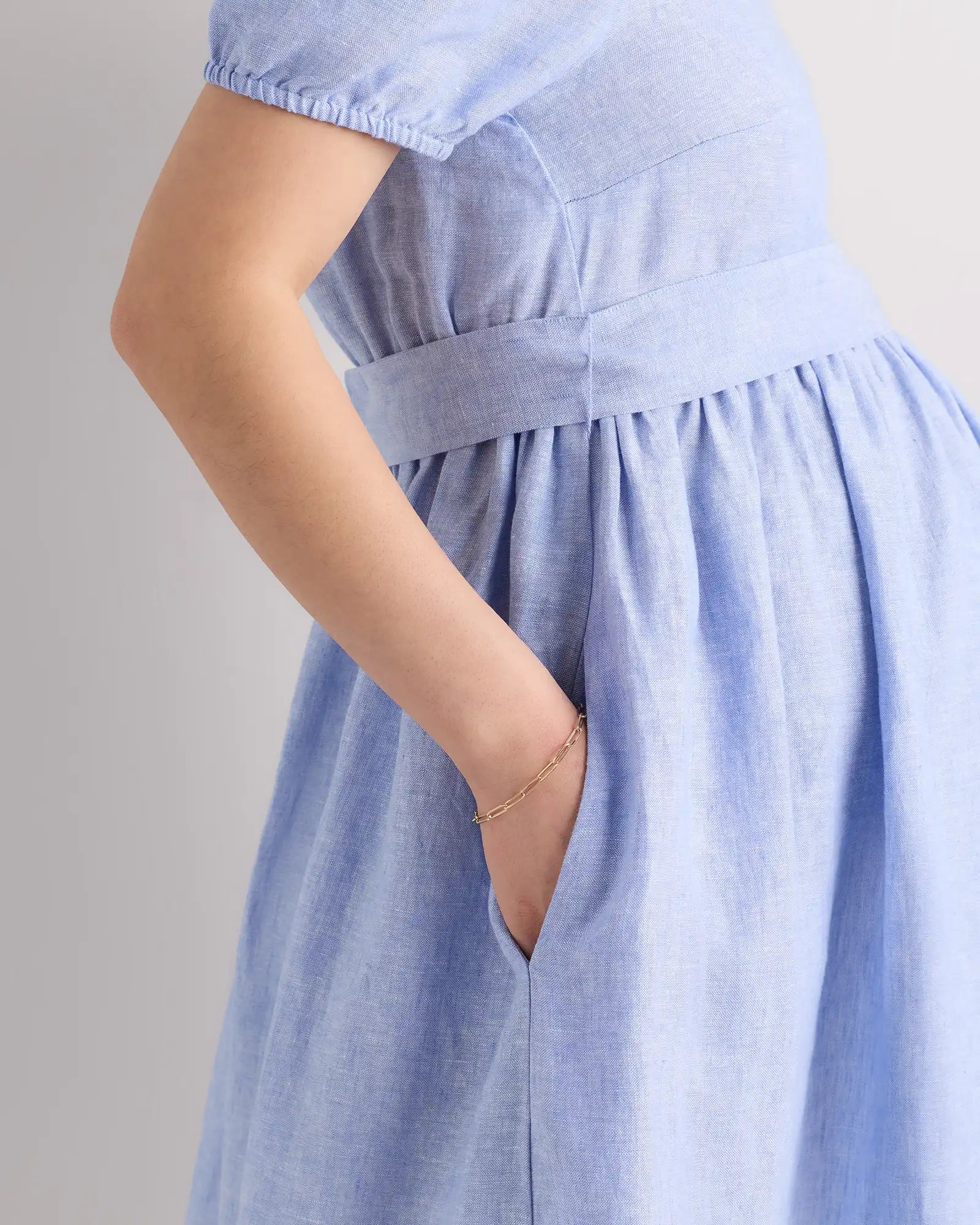 100% European Linen Maternity Short Sleeve Midi Dress
