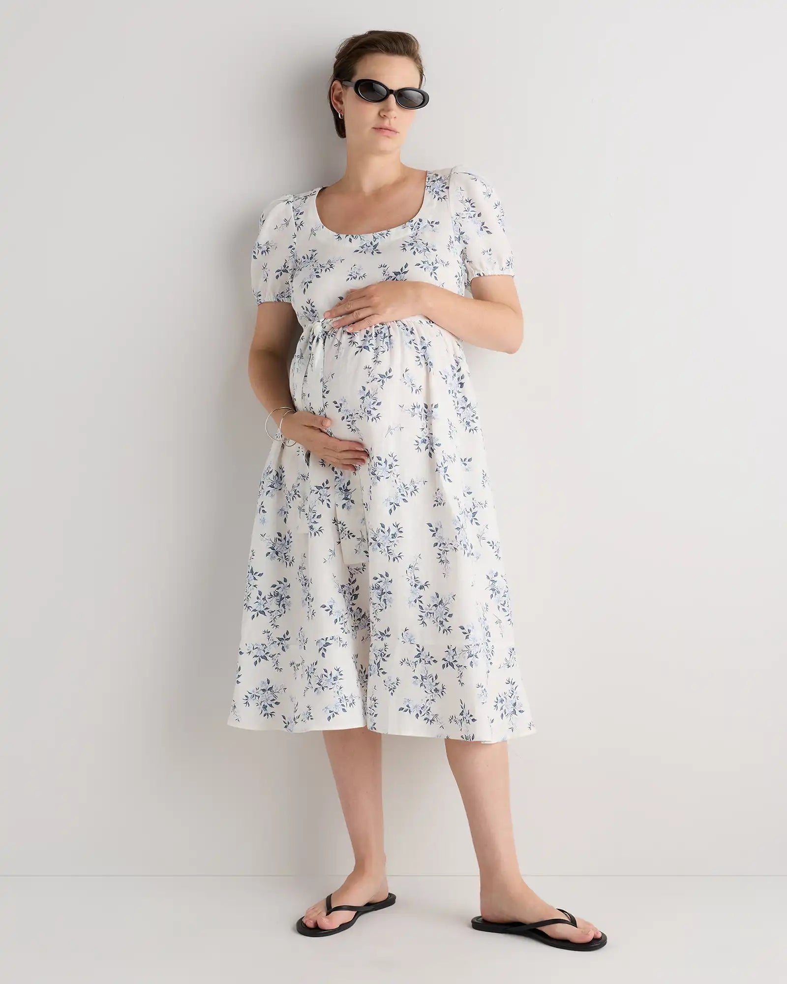 100% European Linen Maternity Short Sleeve Midi Dress