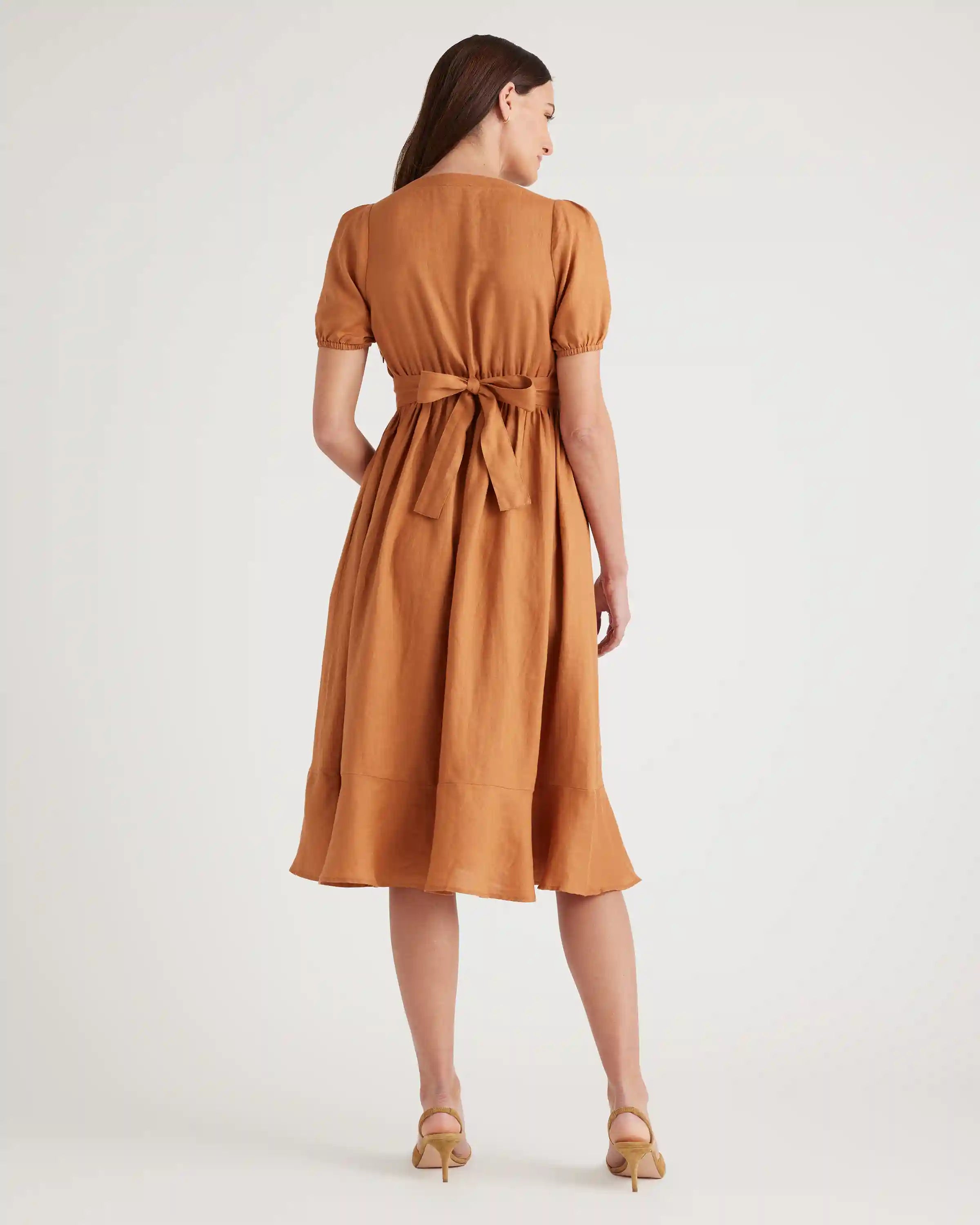 100% European Linen Maternity Short Sleeve Midi Dress