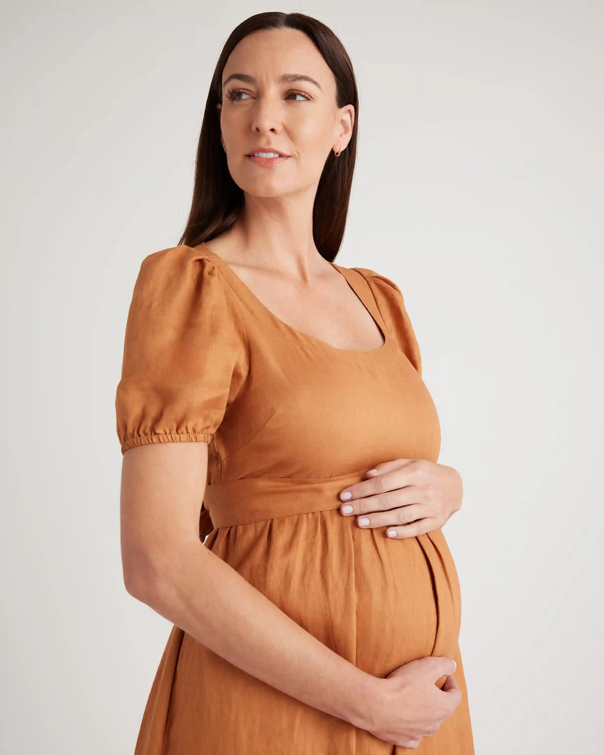 100% European Linen Maternity Short Sleeve Midi Dress