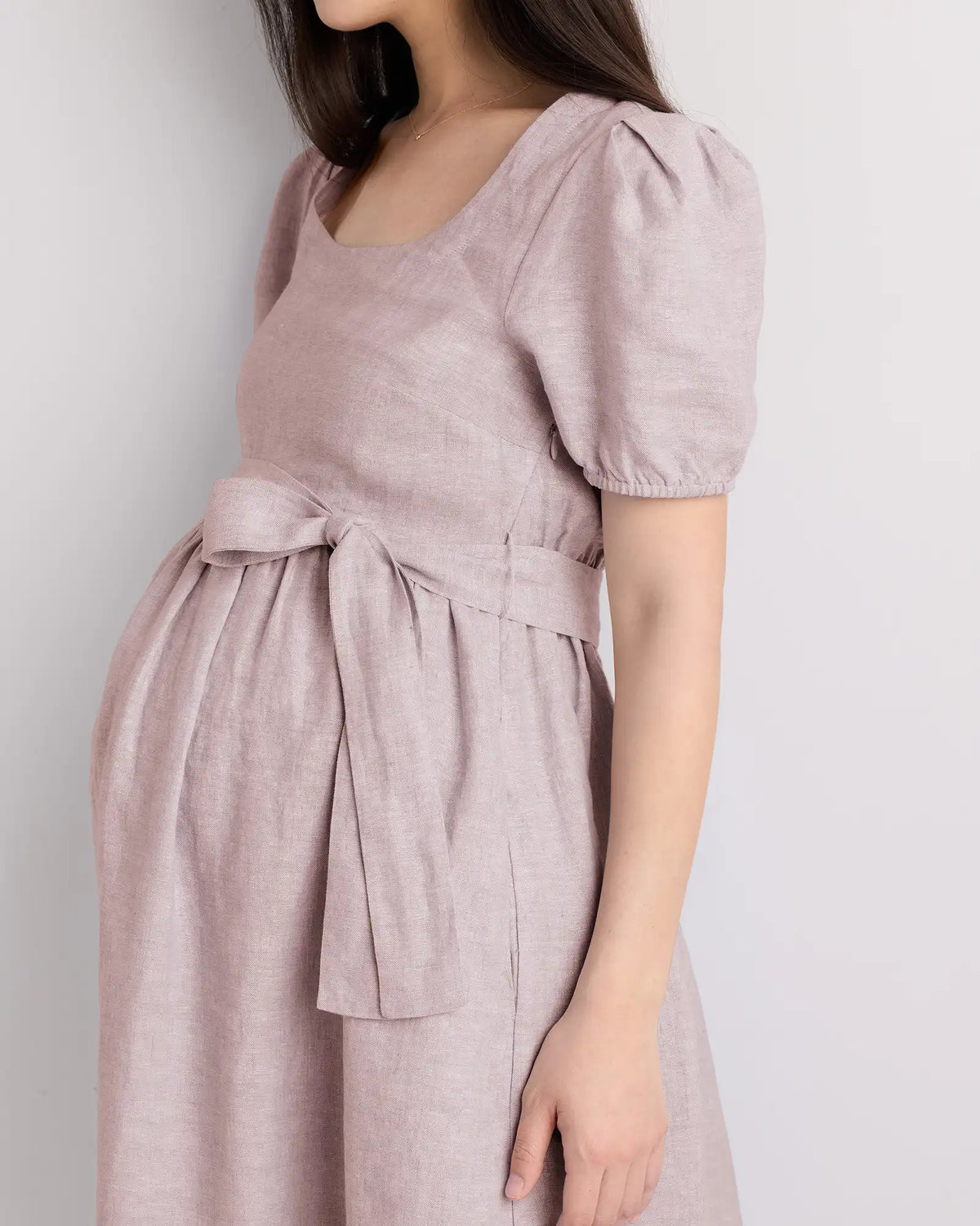 100% European Linen Maternity Short Sleeve Midi Dress