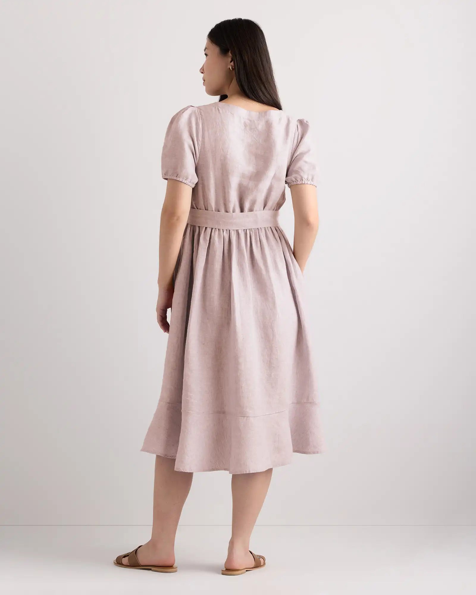 100% European Linen Maternity Short Sleeve Midi Dress