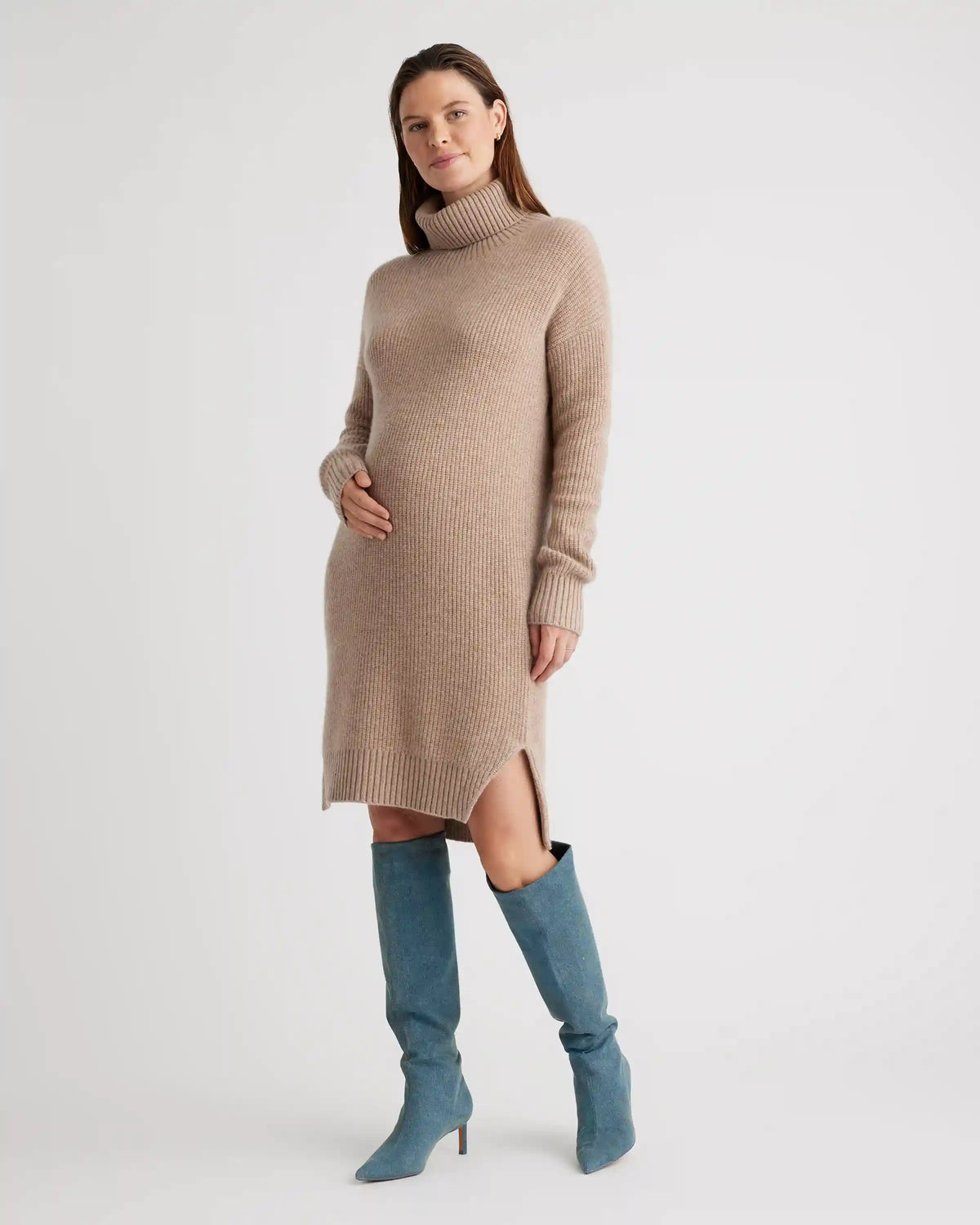 Mongolian Cashmere Fisherman Maternity Sweater Dress
