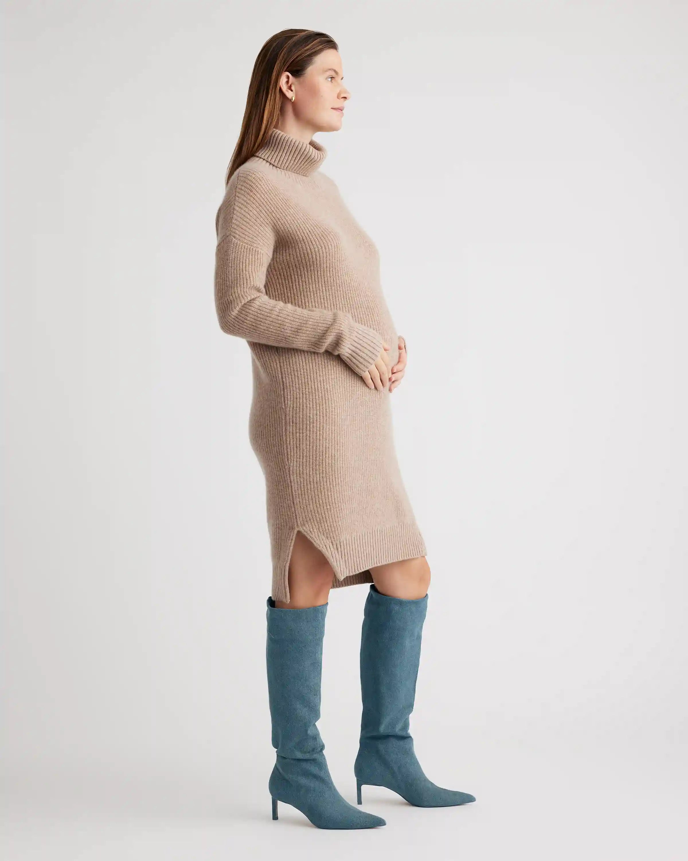 Mongolian Cashmere Fisherman Maternity Sweater Dress