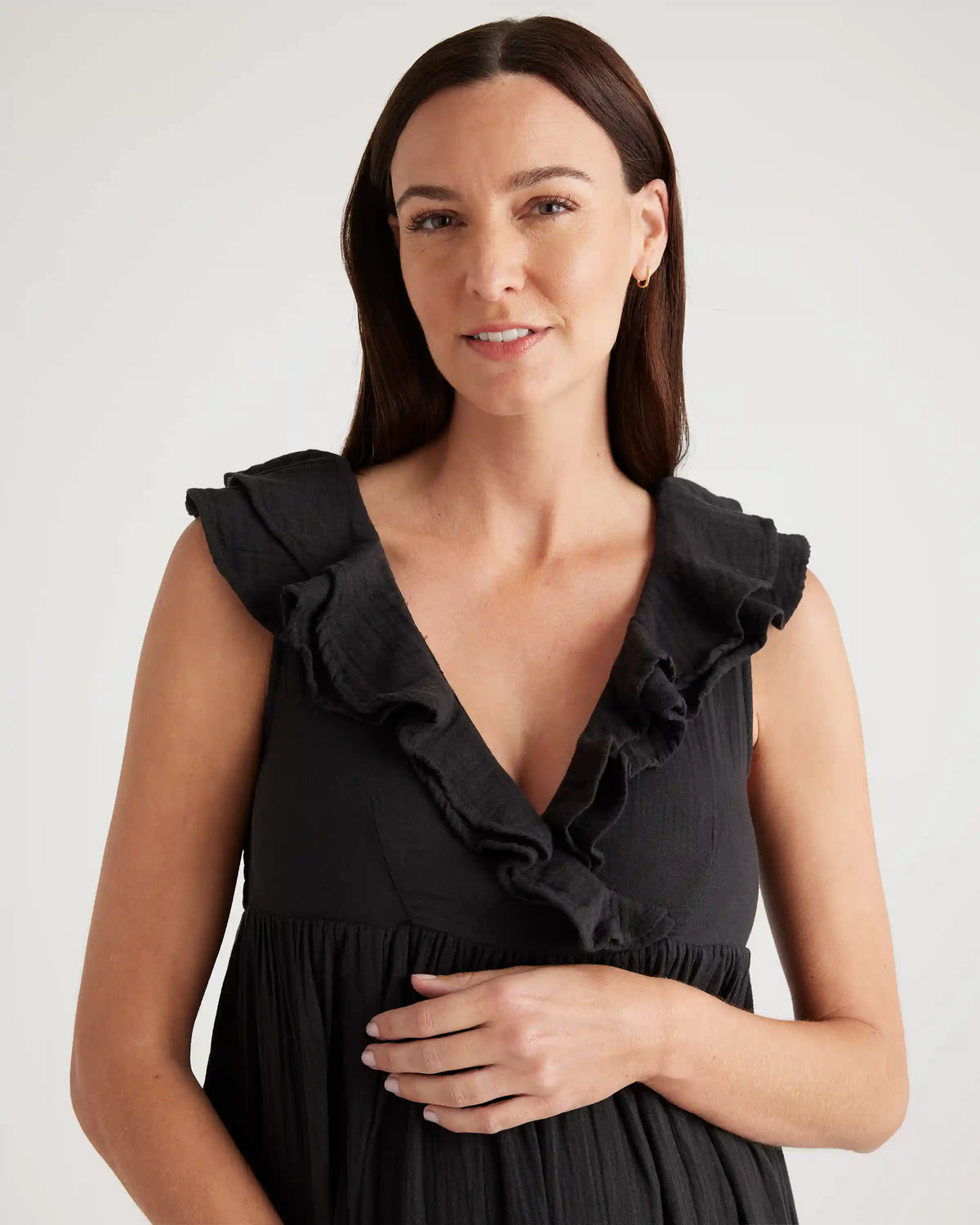 Organic Cotton Gauze Maternity Ruffle Front Dress