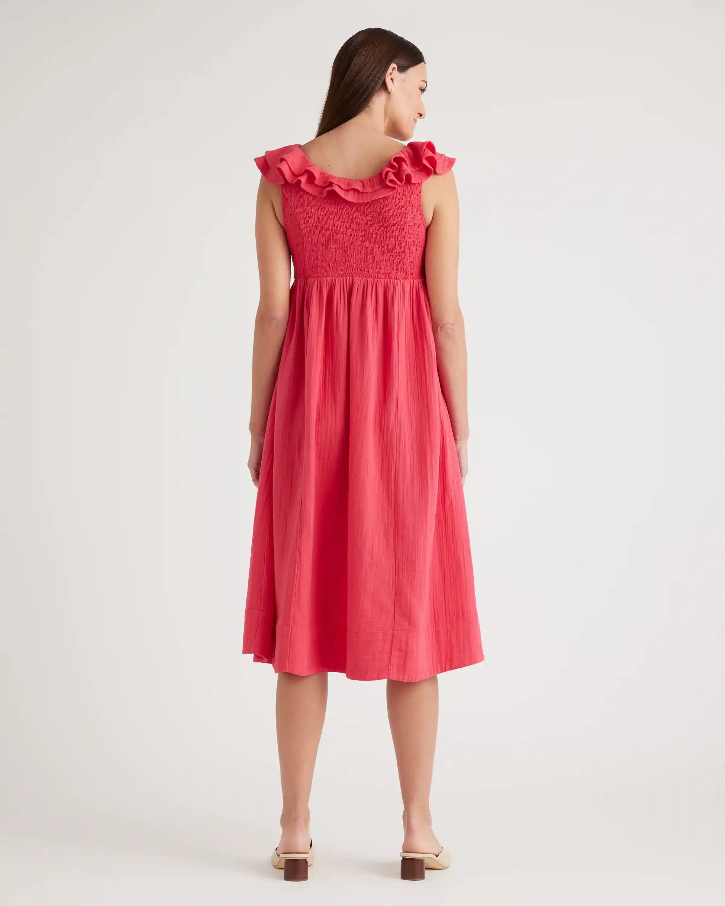 Organic Cotton Gauze Maternity Ruffle Front Dress