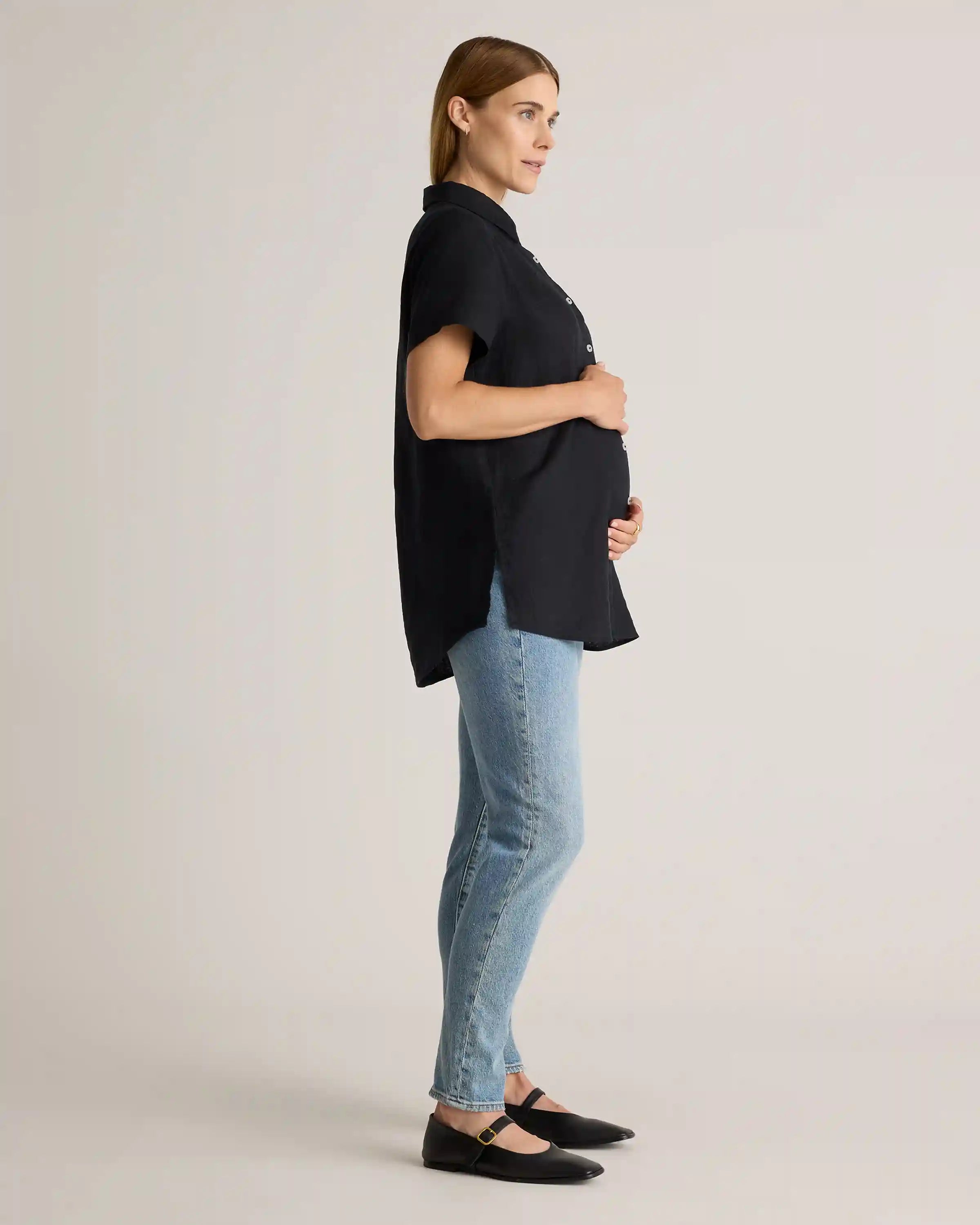 100% European Linen Maternity Camp Shirt