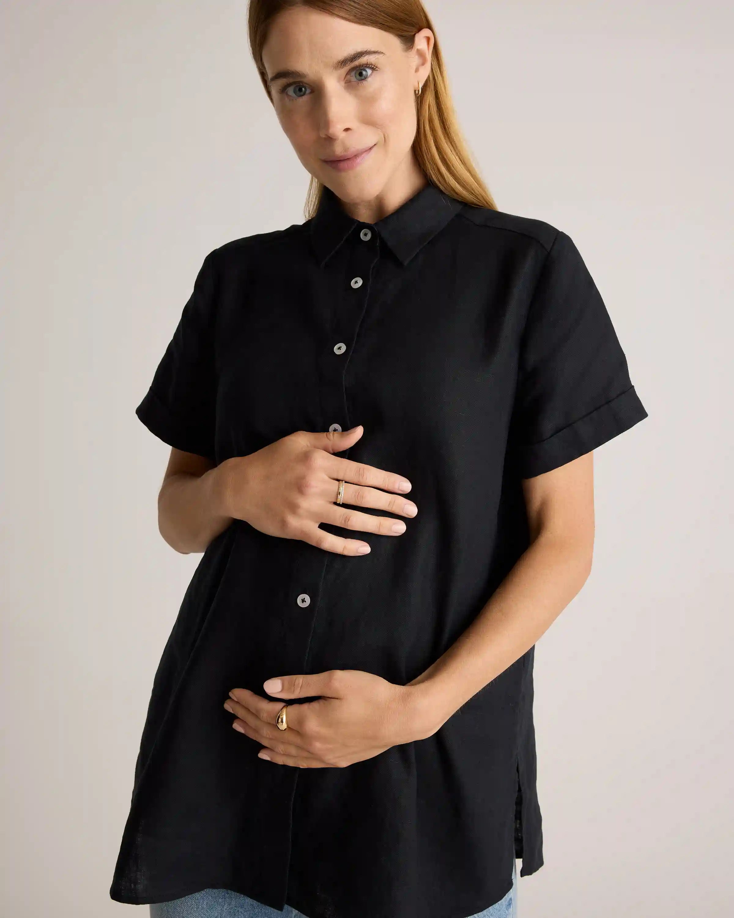 100% European Linen Maternity Camp Shirt