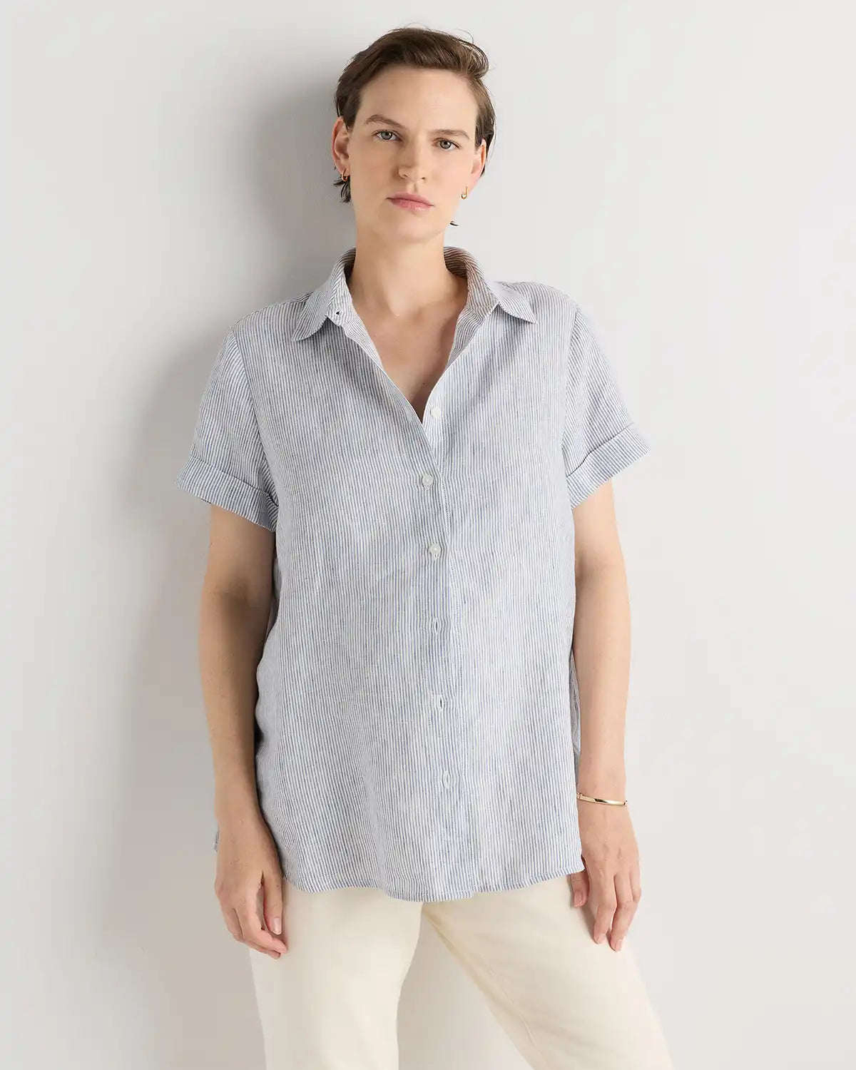 100% European Linen Maternity Camp Shirt